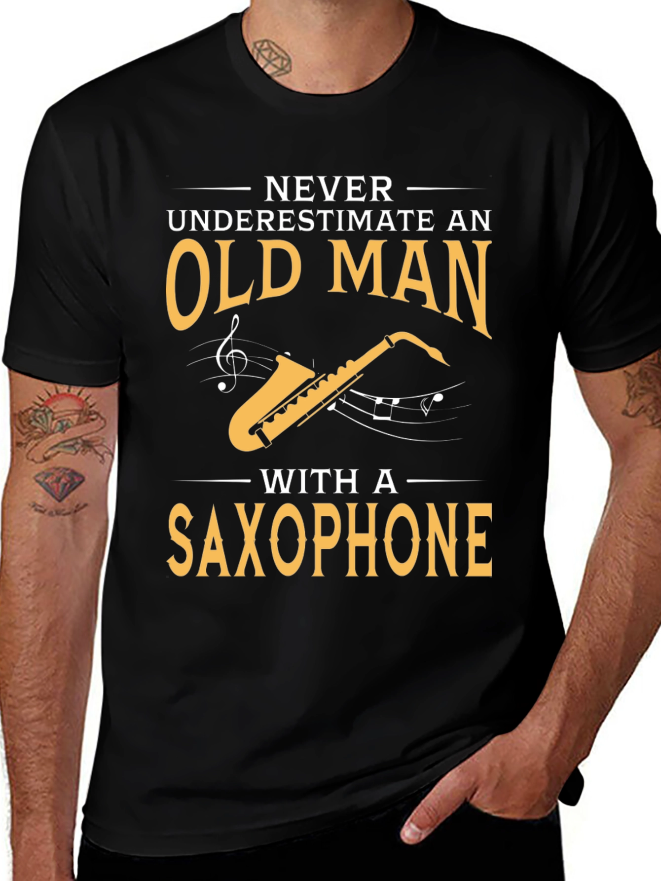 Variant 11 of Never Underestimate Saxophone Old Man T-Shirt