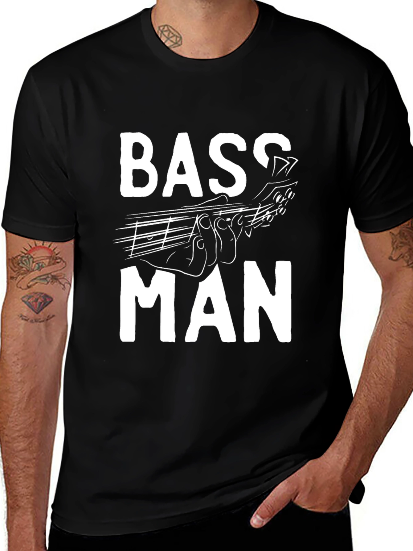 Bass Man Graphic Tee - Black Cotton T-Shirt