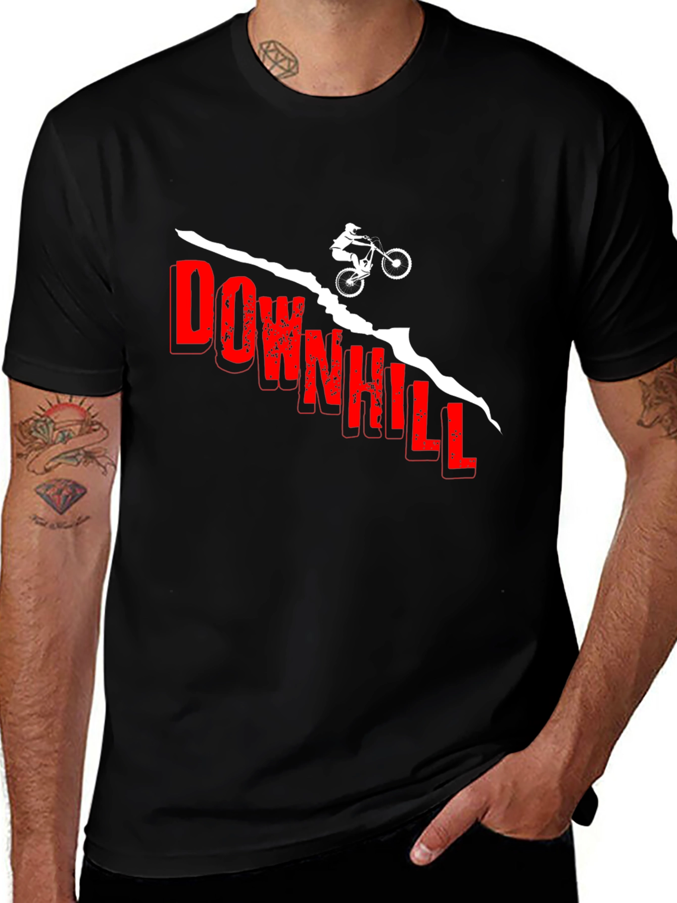 Variant 13 of Downhill Mountain Biking Graphic Tee - Black Cotton T-Shirt