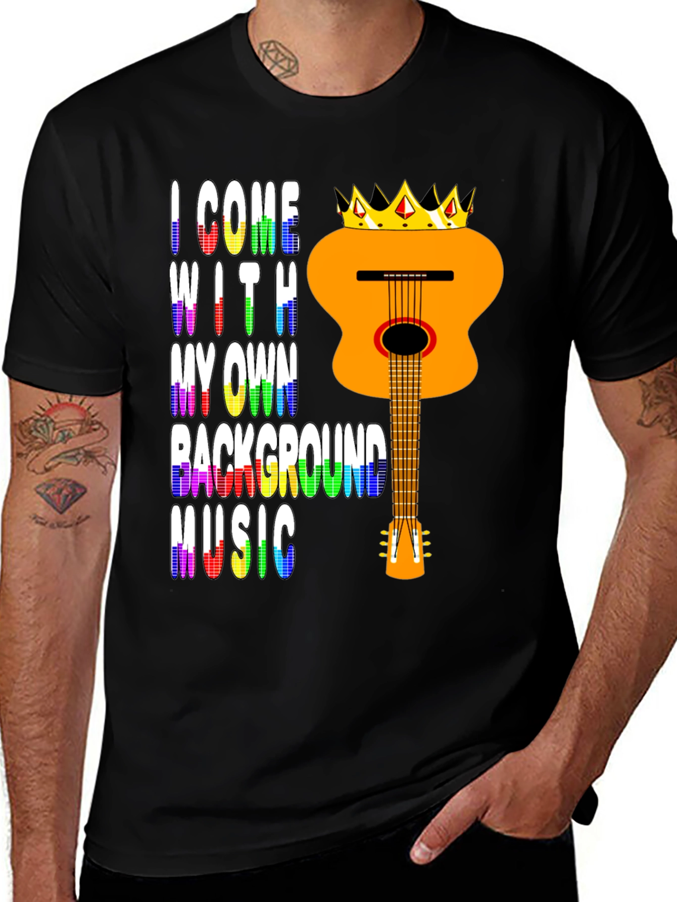 Variant 19 of Music Lover Tee: Crowned Guitar Own Background Music T-Shirt