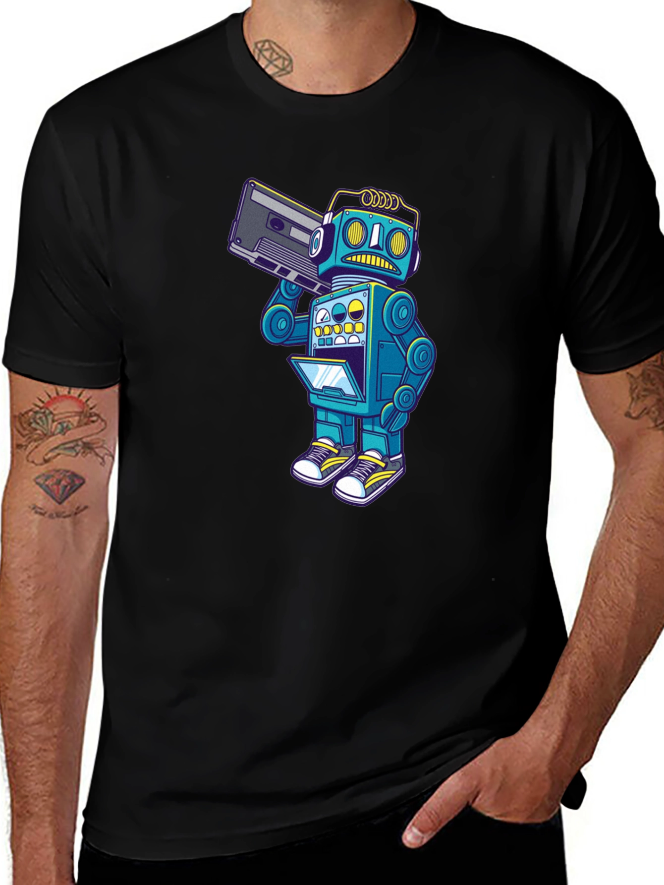 Variant 8 of Retro Robot Cassette Player Graphic T-Shirt