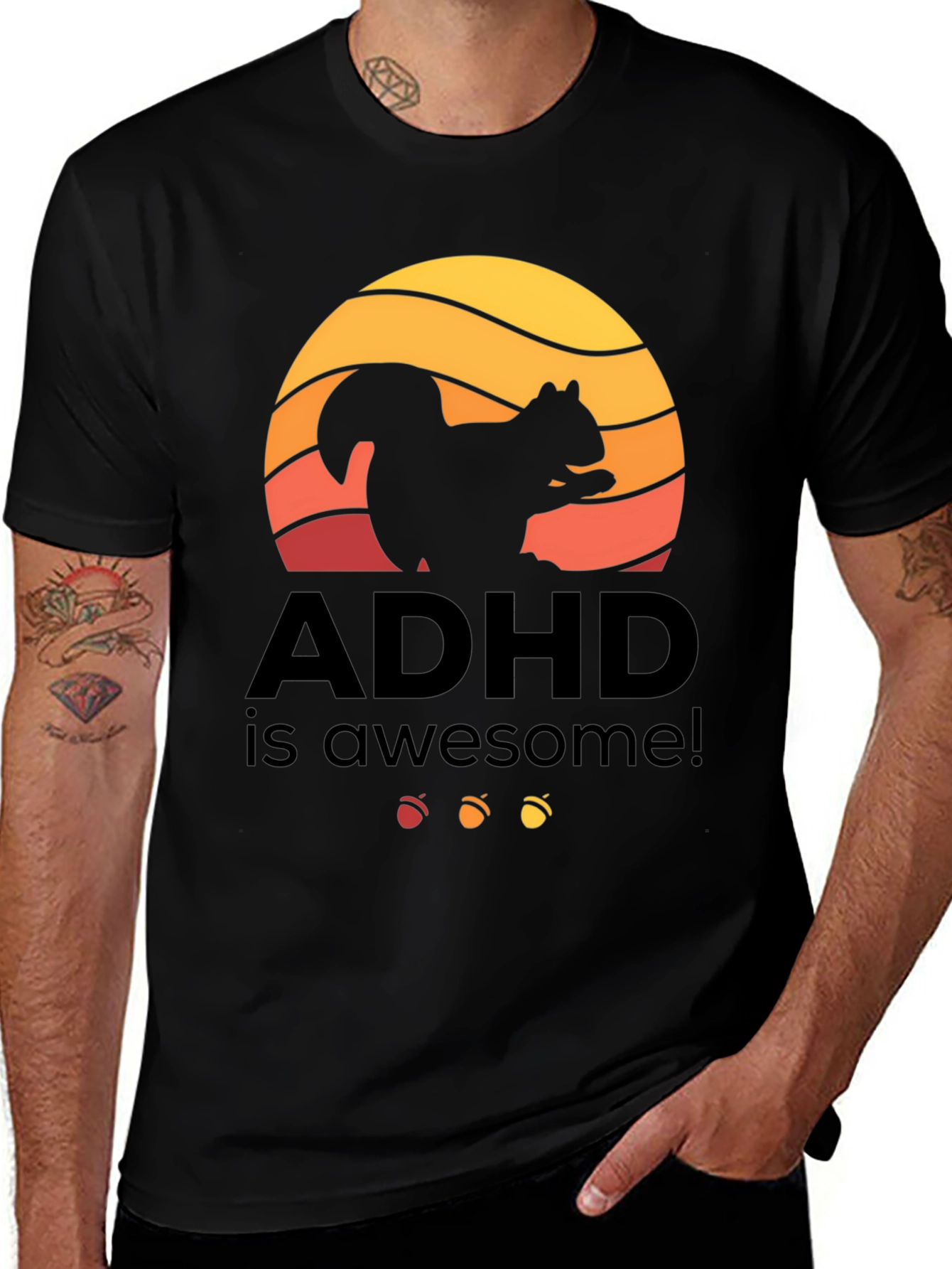 Variant 9 of ADHD is Awesome! Squirrel Sunset Graphic Tee