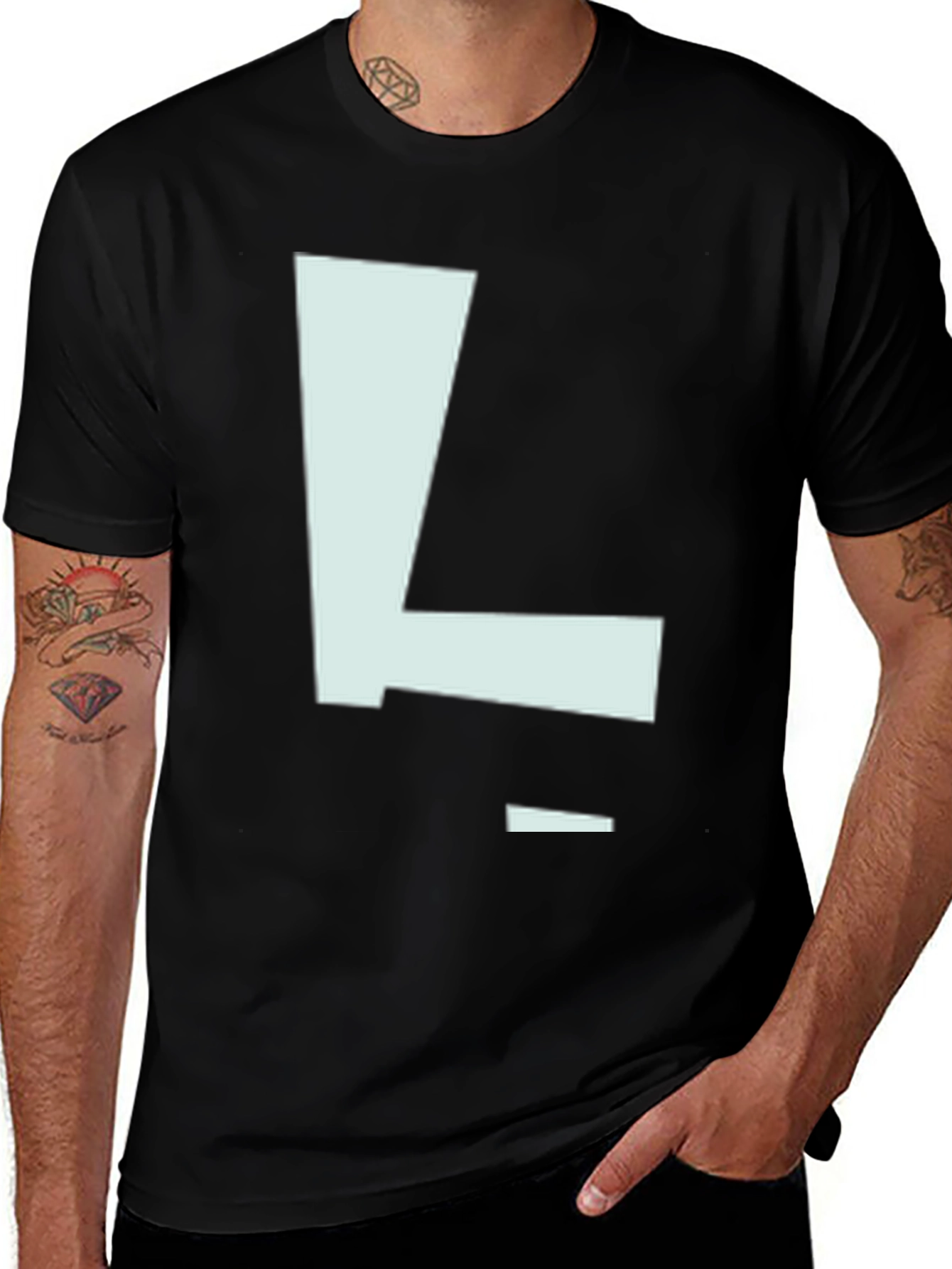 Letter 'L' Graphic Print Black T-Shirt