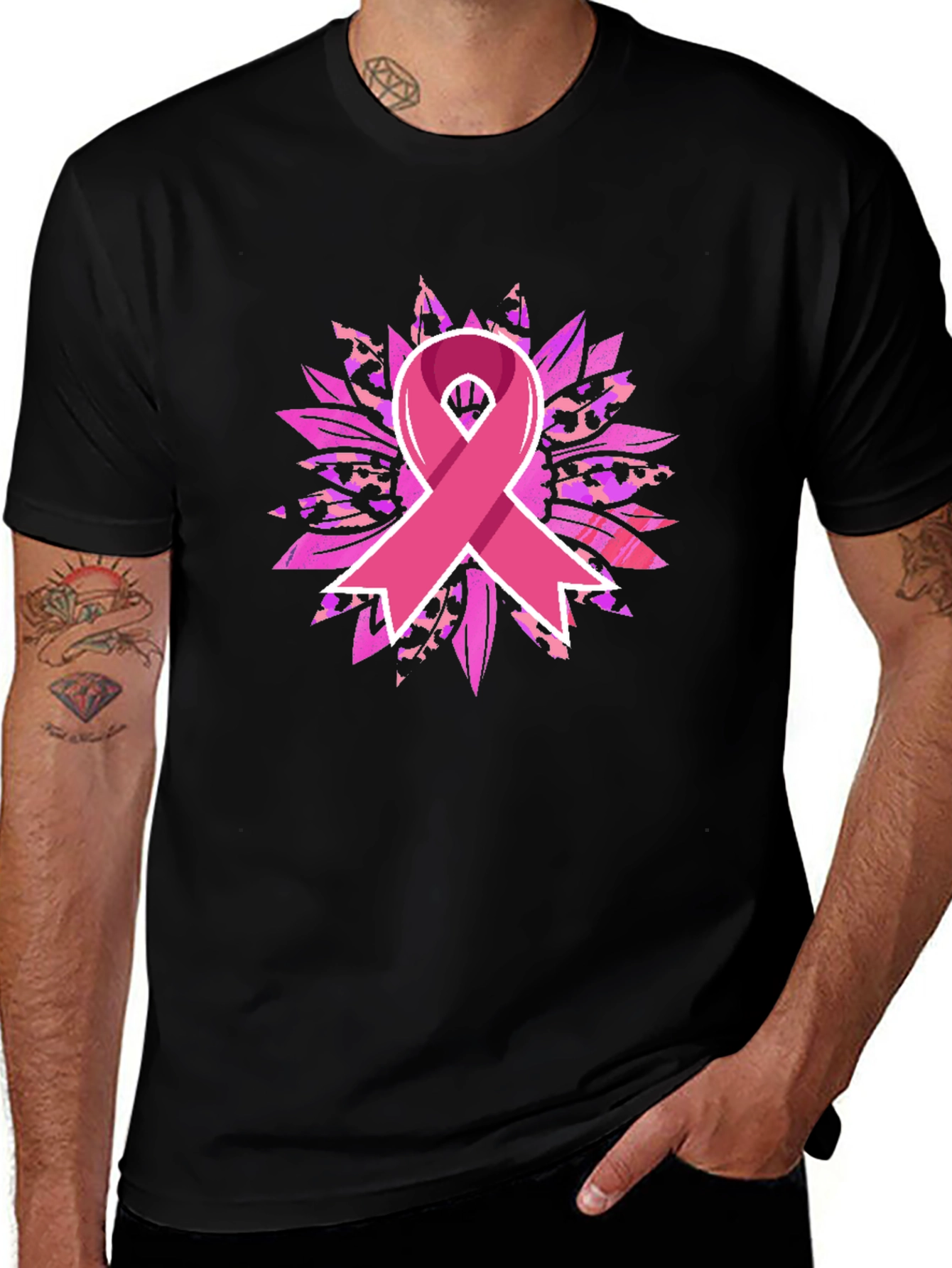 Breast Cancer Awareness Ribbon Sunflower Graphic Tee