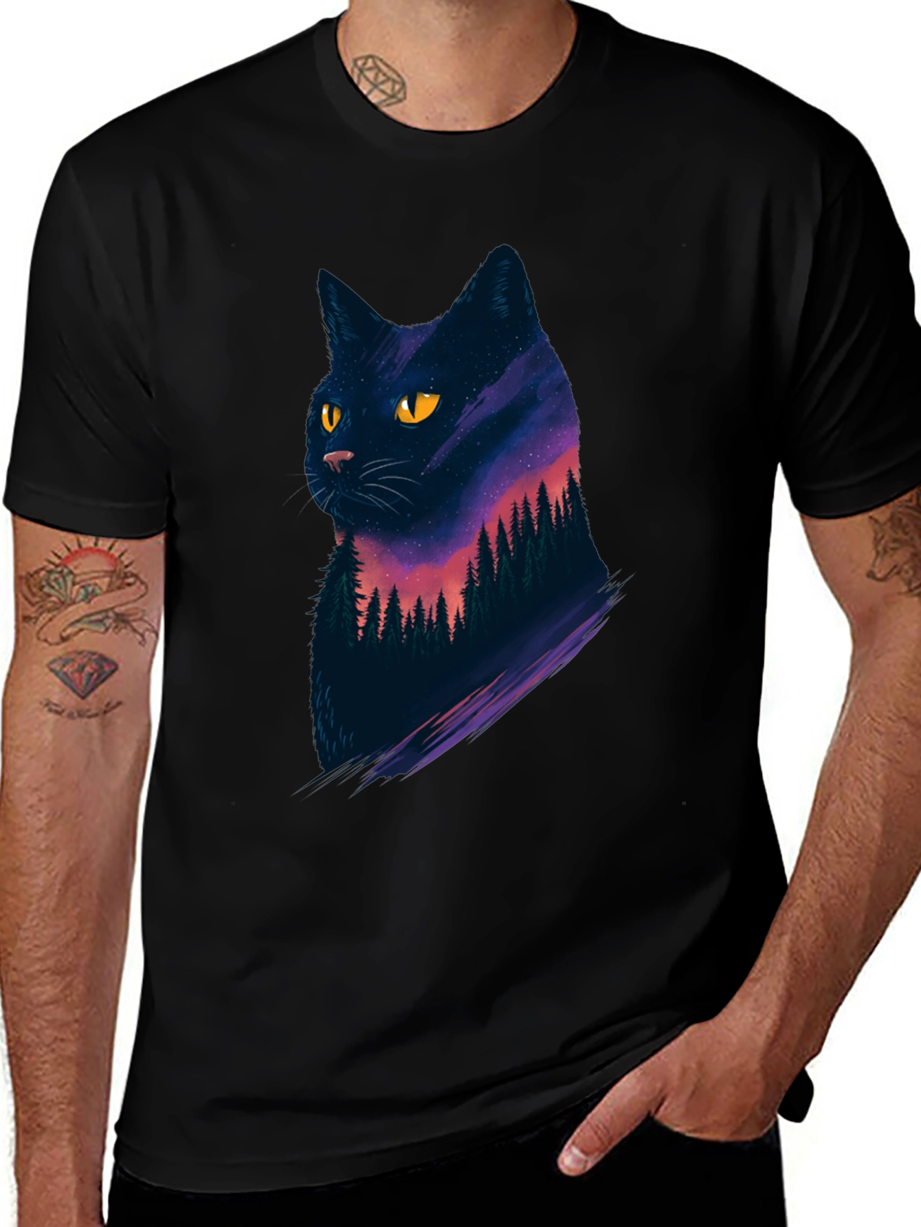 Variant 27 of Cat Forest Graphic Black T-Shirt