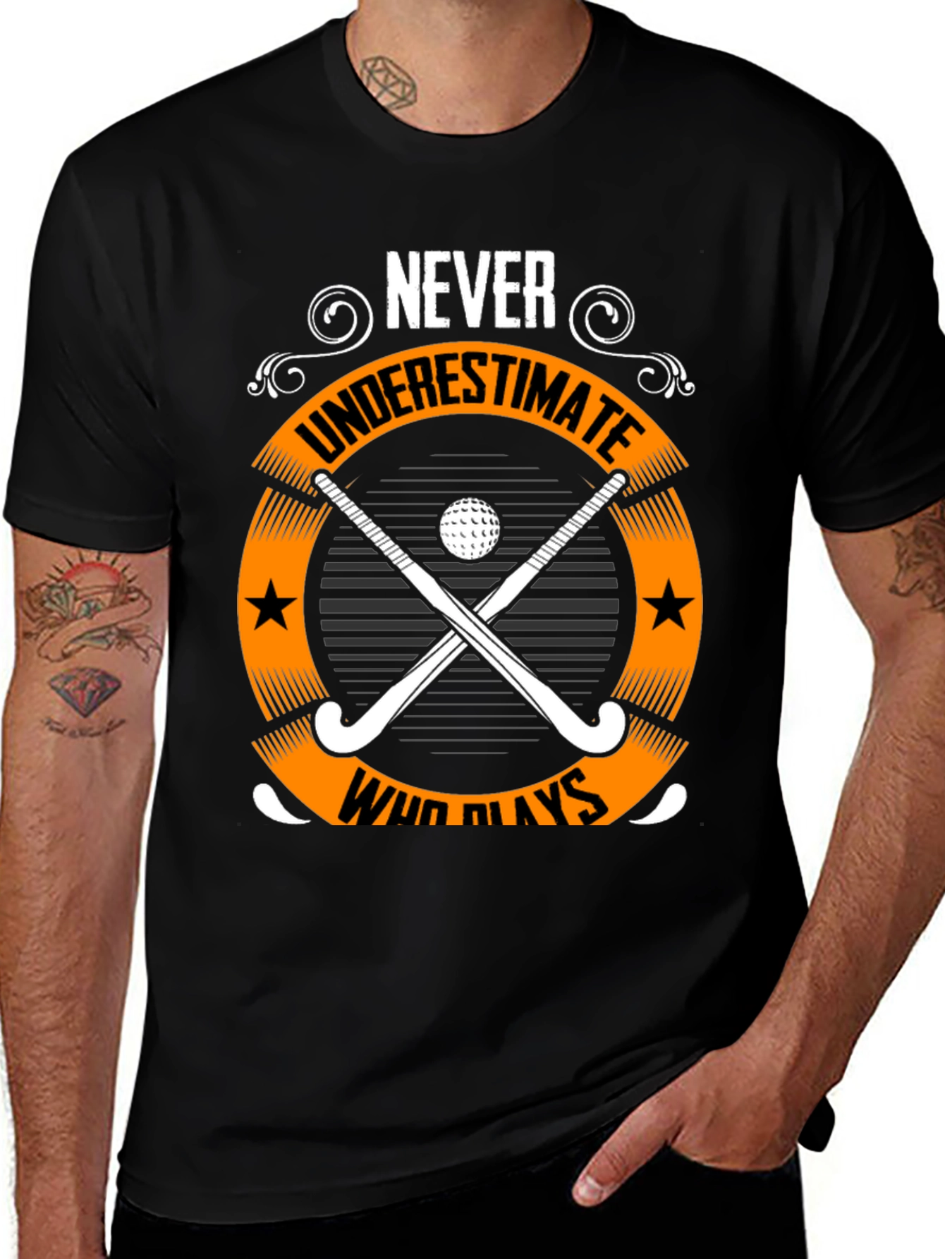 Black Never Underestimate Who Plays Hockey Graphic Tee main image