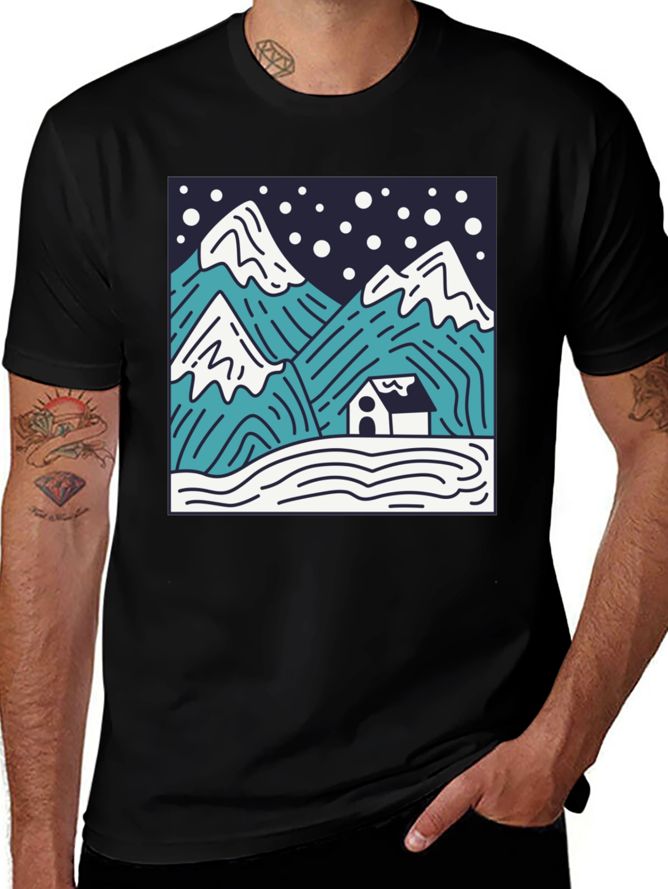 Mountain Scene Graphic Tee - Black Cotton