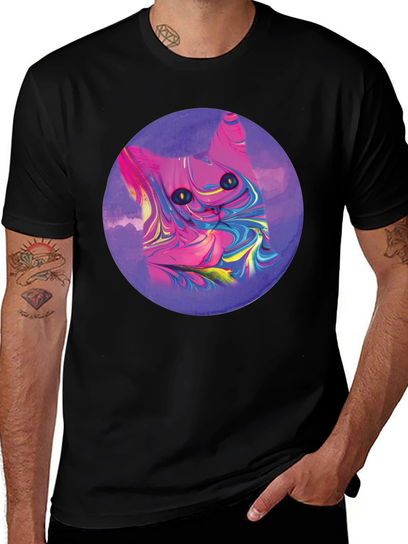 Variant 14 of Abstract Cat Graphic Tee - Men's Black T-Shirt