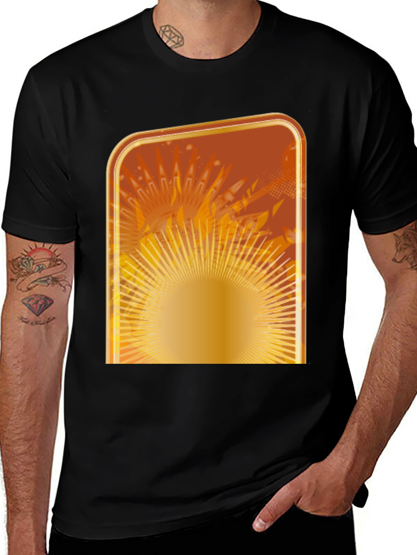 Variant 4 of Retro Sunburst Graphic Tee - Black Cotton Casual