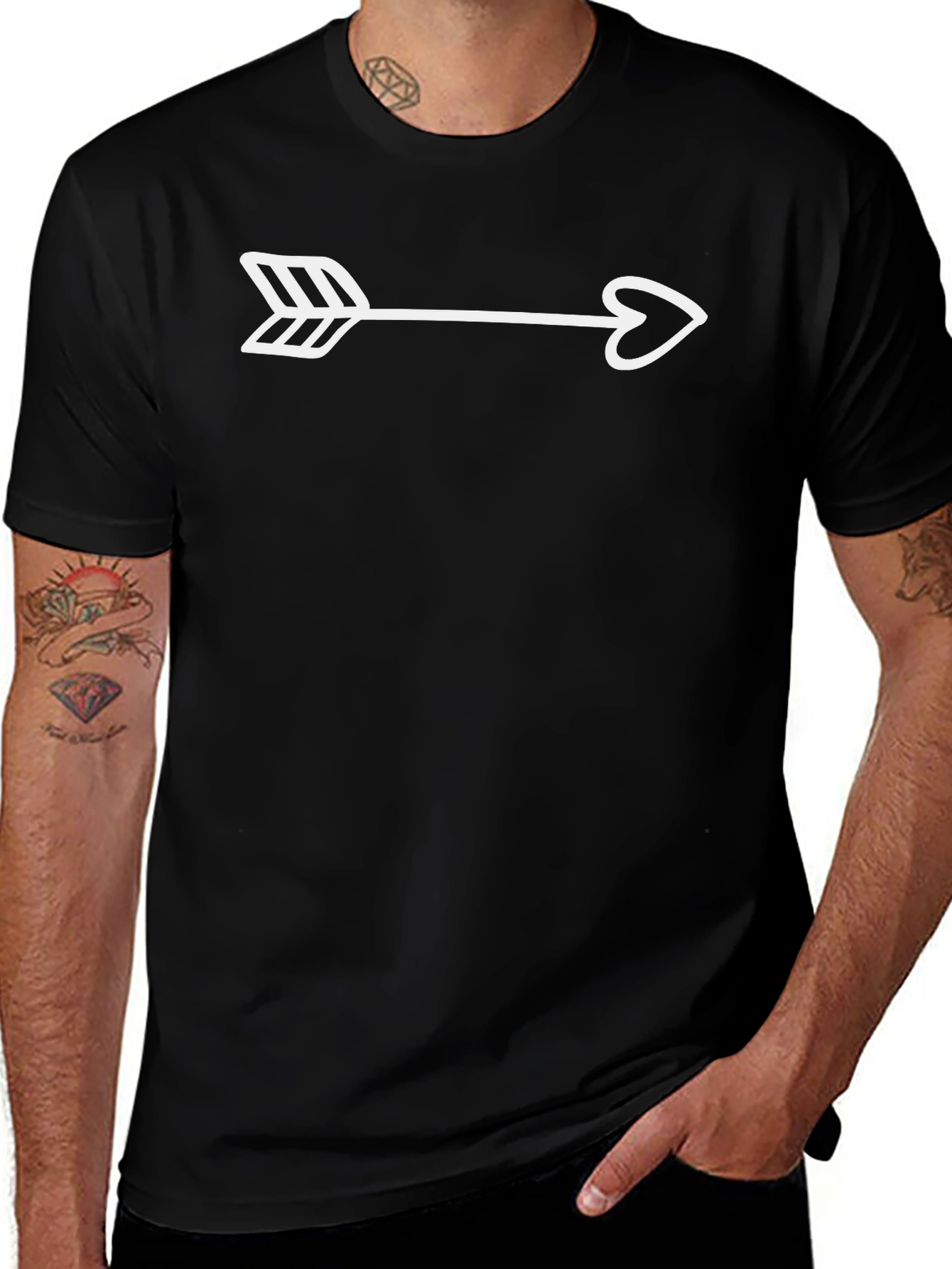 Arrow Heart Graphic Tee - Casual Black T-Shirt