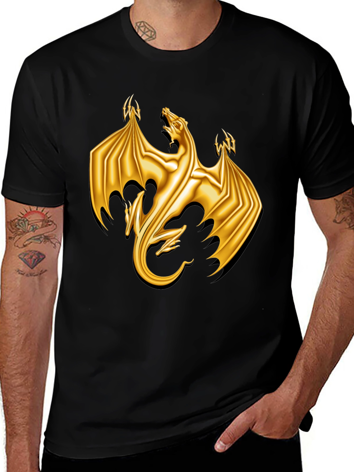 Variant 22 of Golden Dragon Graphic Tee - Black Cotton T-Shirt