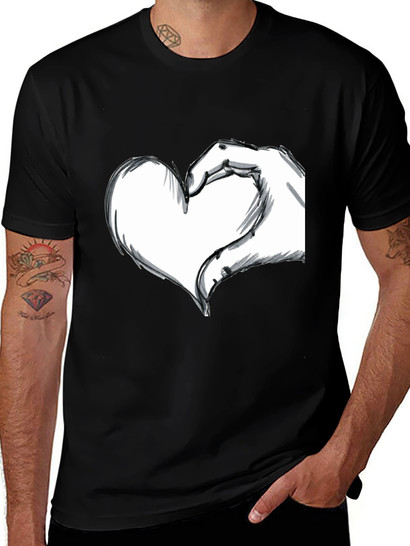 Variant 9 of Hand Heart Graphic Black T-Shirt