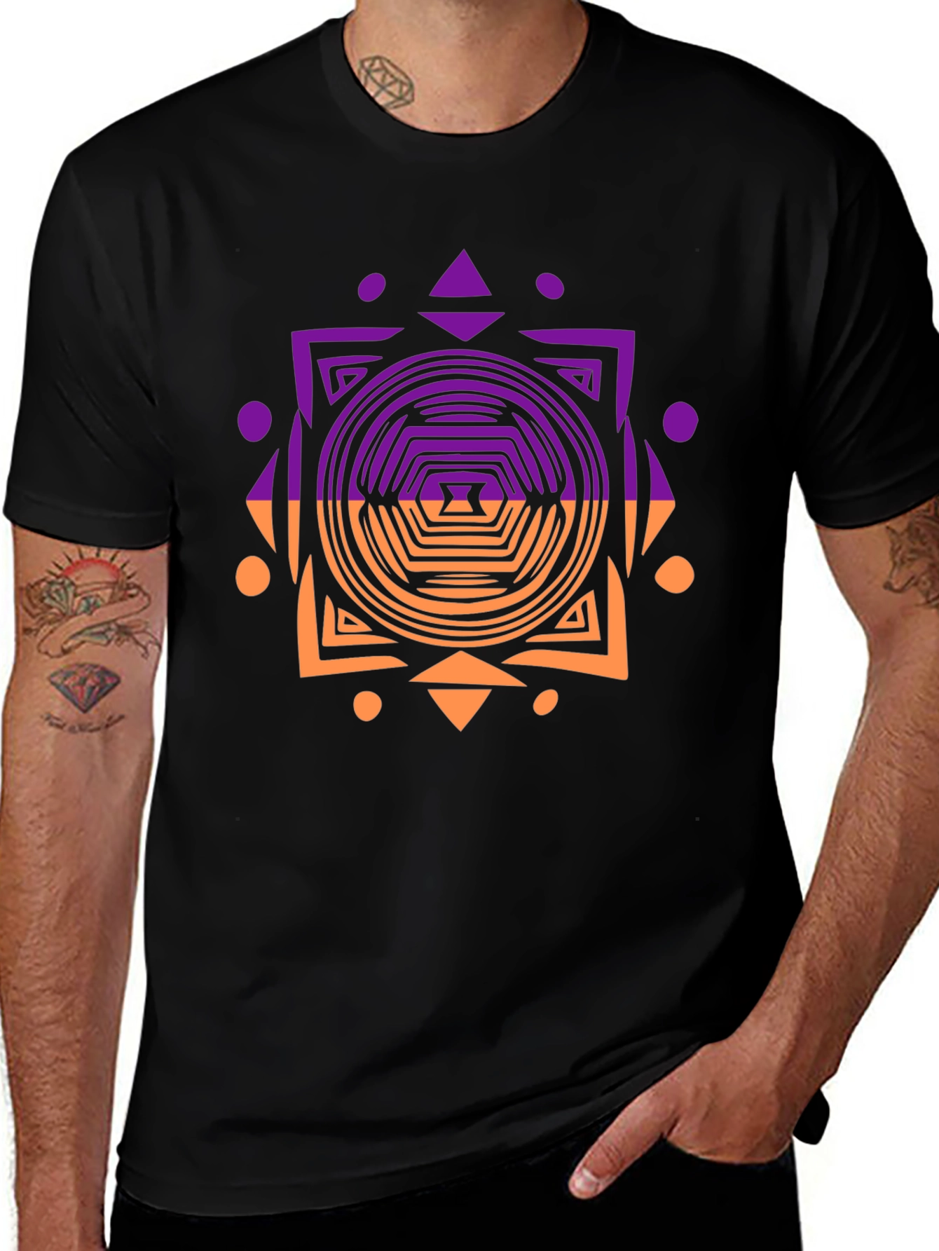 Variant 8 of Geometric Patterned Men's Black T-Shirt