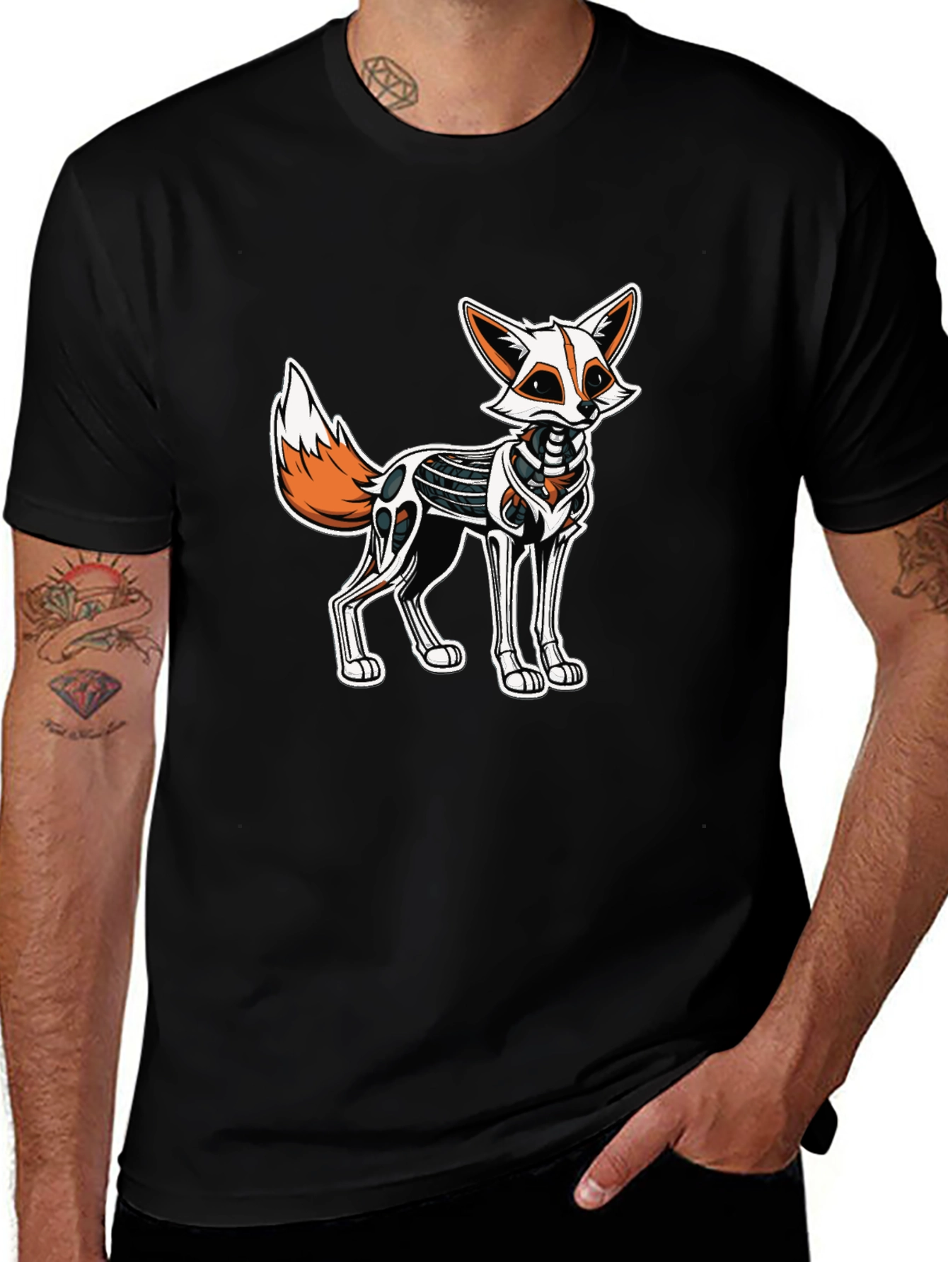 Robot Fox Graphic Tee - Stylish Black T-Shirt