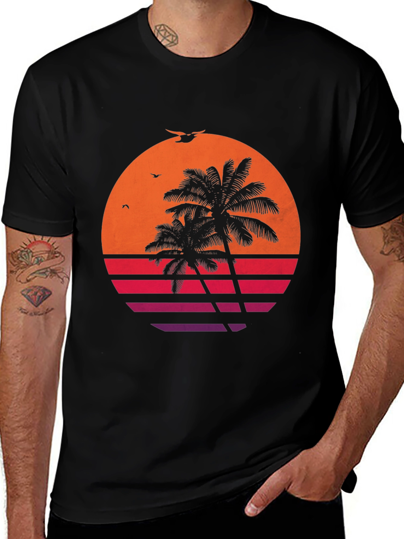 Variant 8 of Retro Palm Tree Sunset Graphic Tee