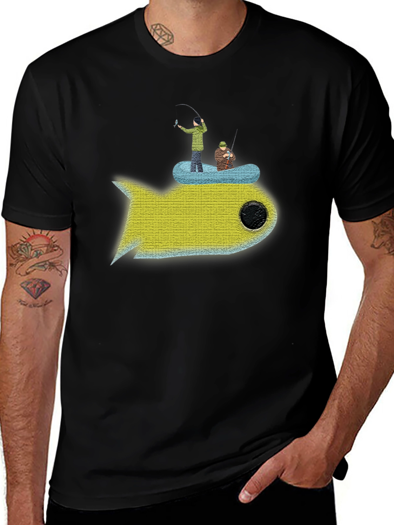 Variant 4 of Fishing on a Fish T-Shirt - Unique Graphic Tee
