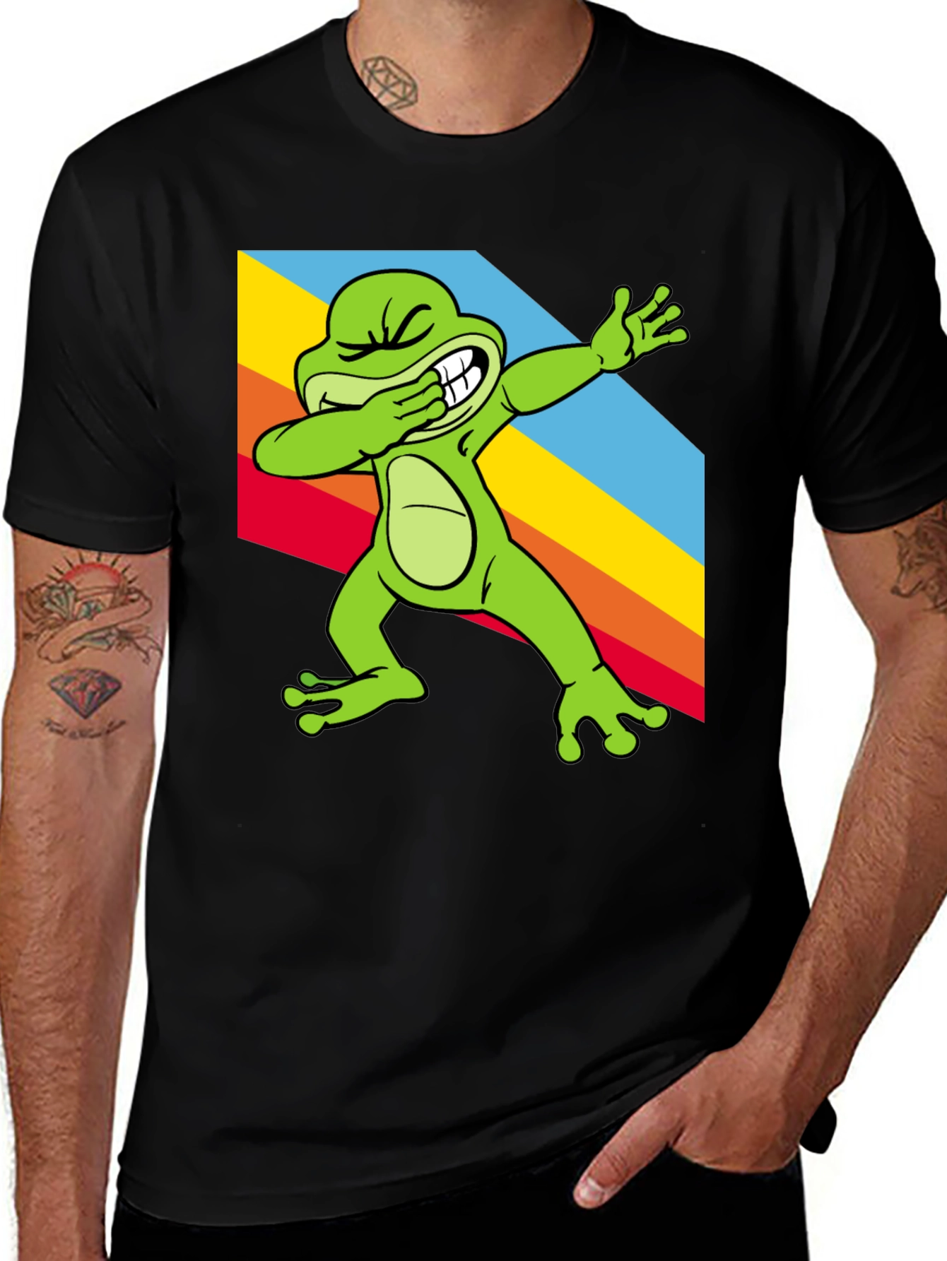 Black Dabbing Frog Tee - Rainbow Dab Cool Graphic T-Shirt main image