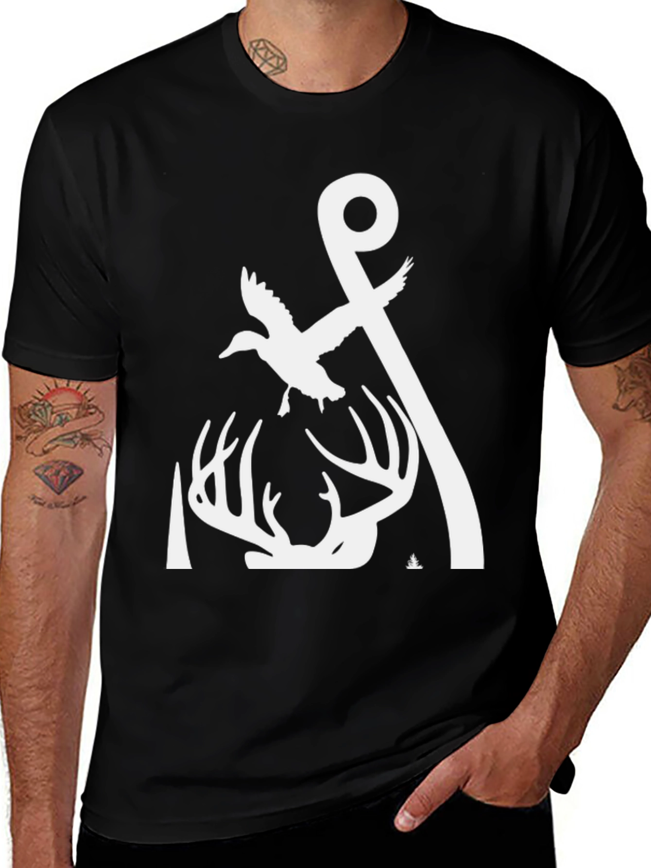 Variant 18 of Duck Anchor Antler Graphic Tee - Black