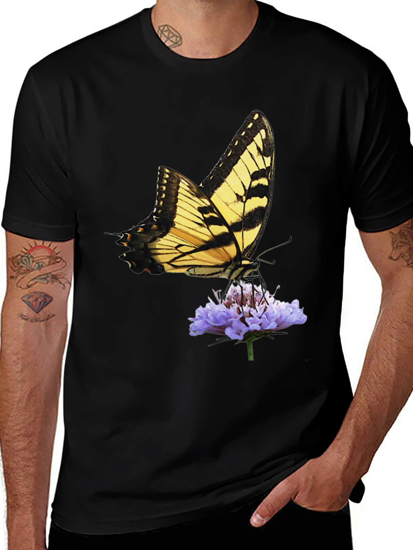 Variant 16 of Butterfly & Flower Graphic Black T-Shirt