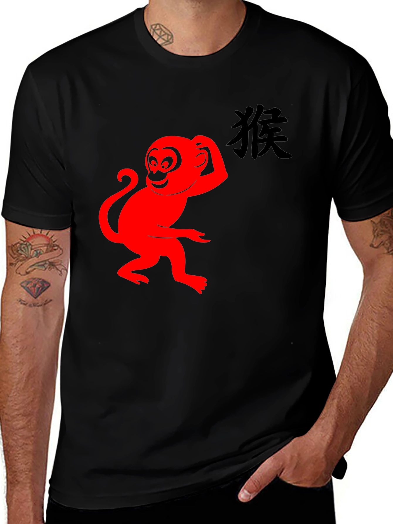 Variant 27 of Red Monkey Graphic T-Shirt - Classic Black Tee
