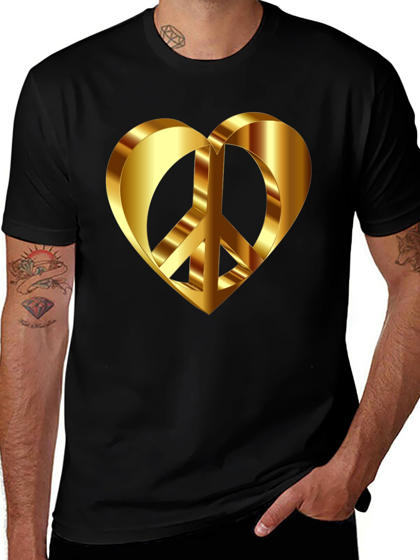 Variant 14 of Golden Peace Heart Graphic Tee - Black