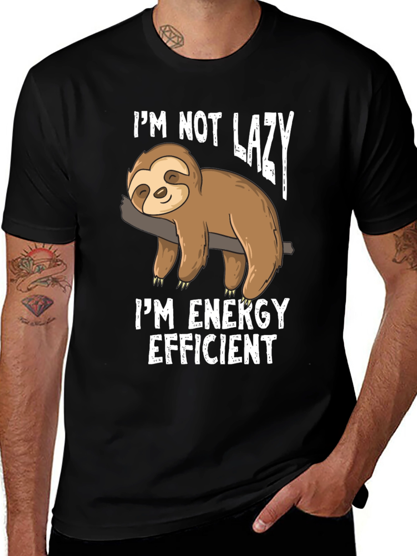 Black Funny Sloth Energy Efficient Graphic T-Shirt main image