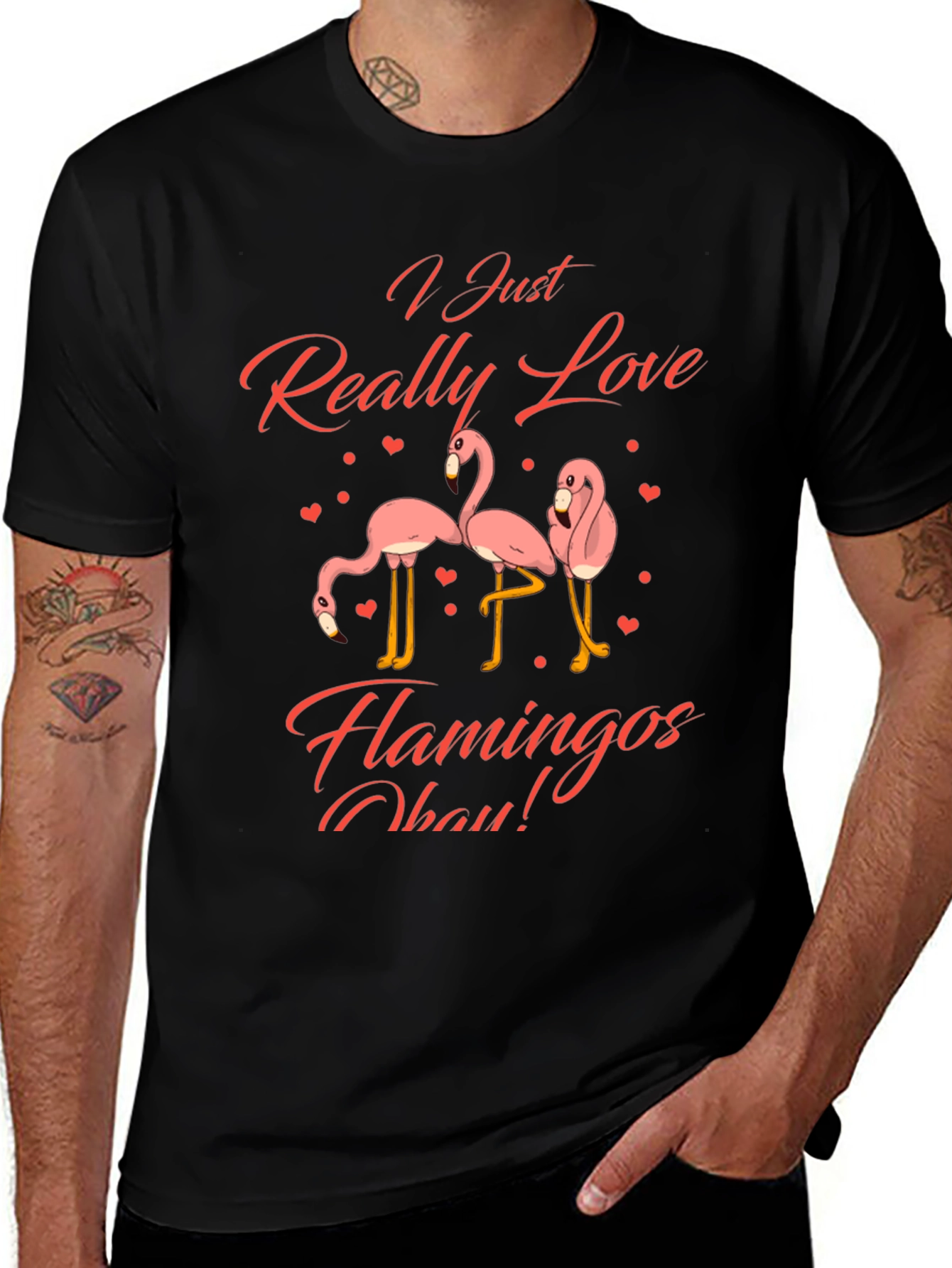 Variant 15 of I Just Really Love Flamingos T-Shirt - Fun Black Tee