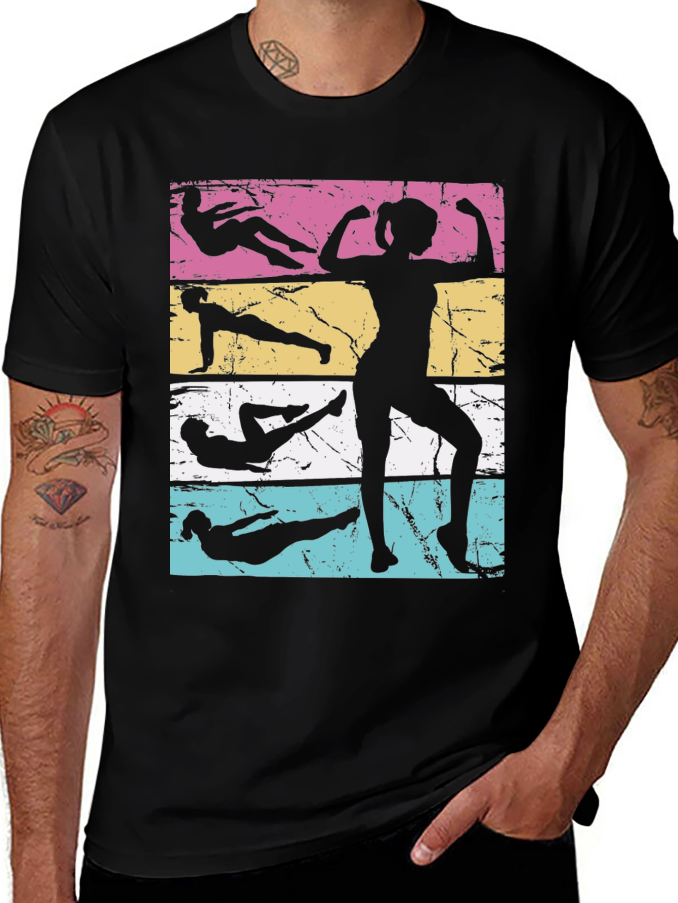 Variant 7 of Retro Fitness Silhouette Tee - Workout Motivation Shirt