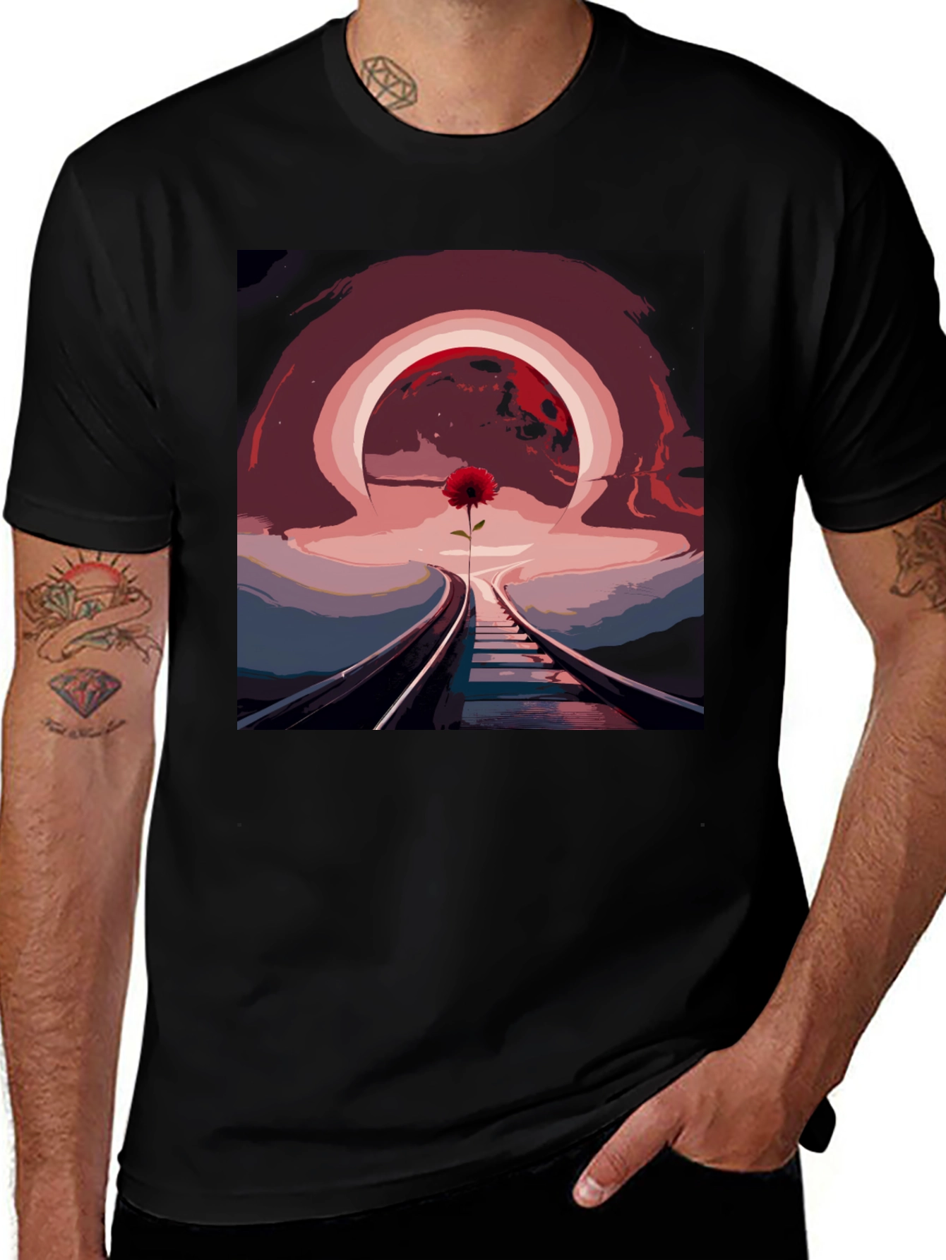 Variant 7 of Abstract Railroad Rose Graphic Tee