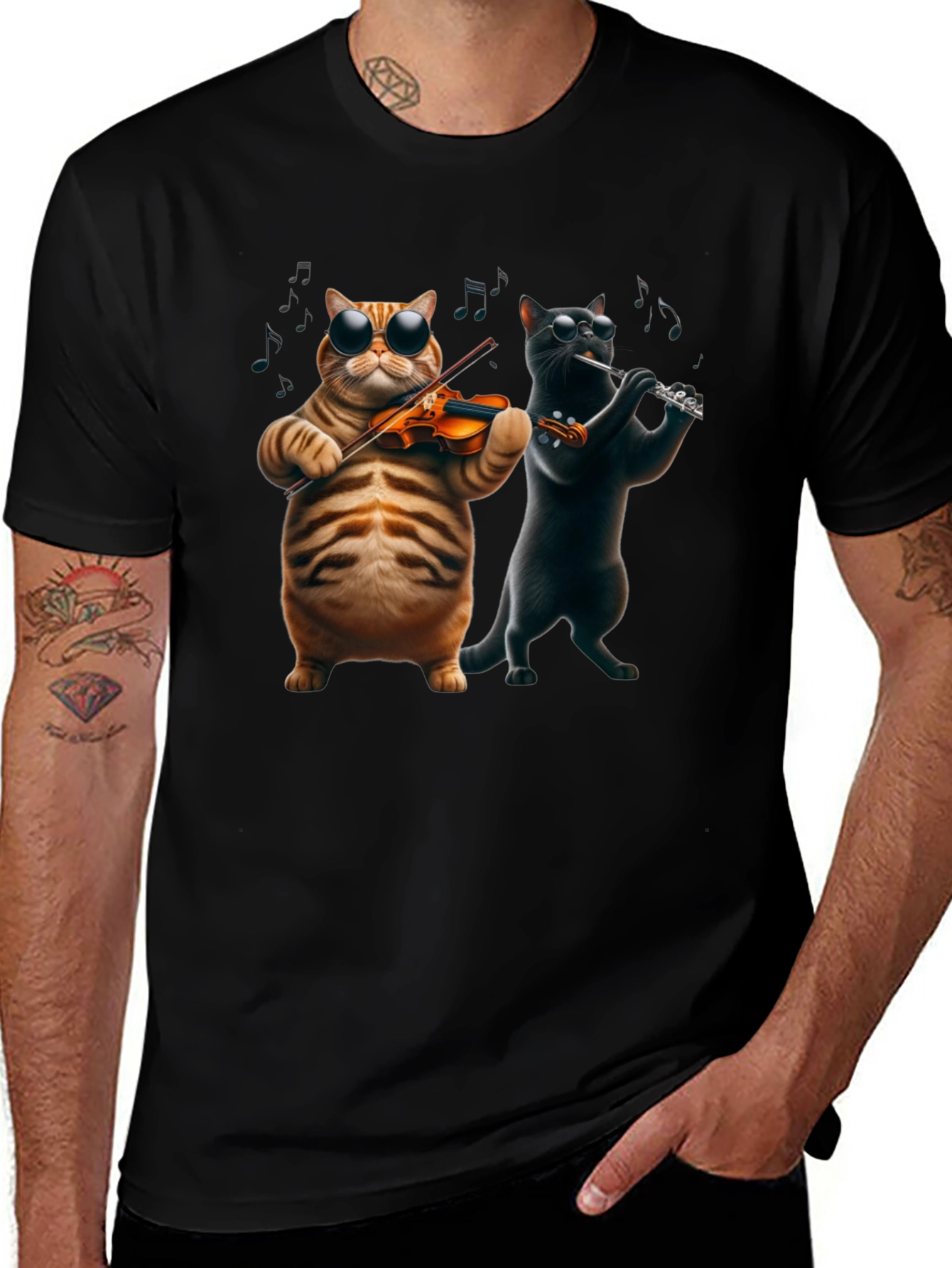 Variant 2 of Musical Cats Graphic Tee - Black T-Shirt