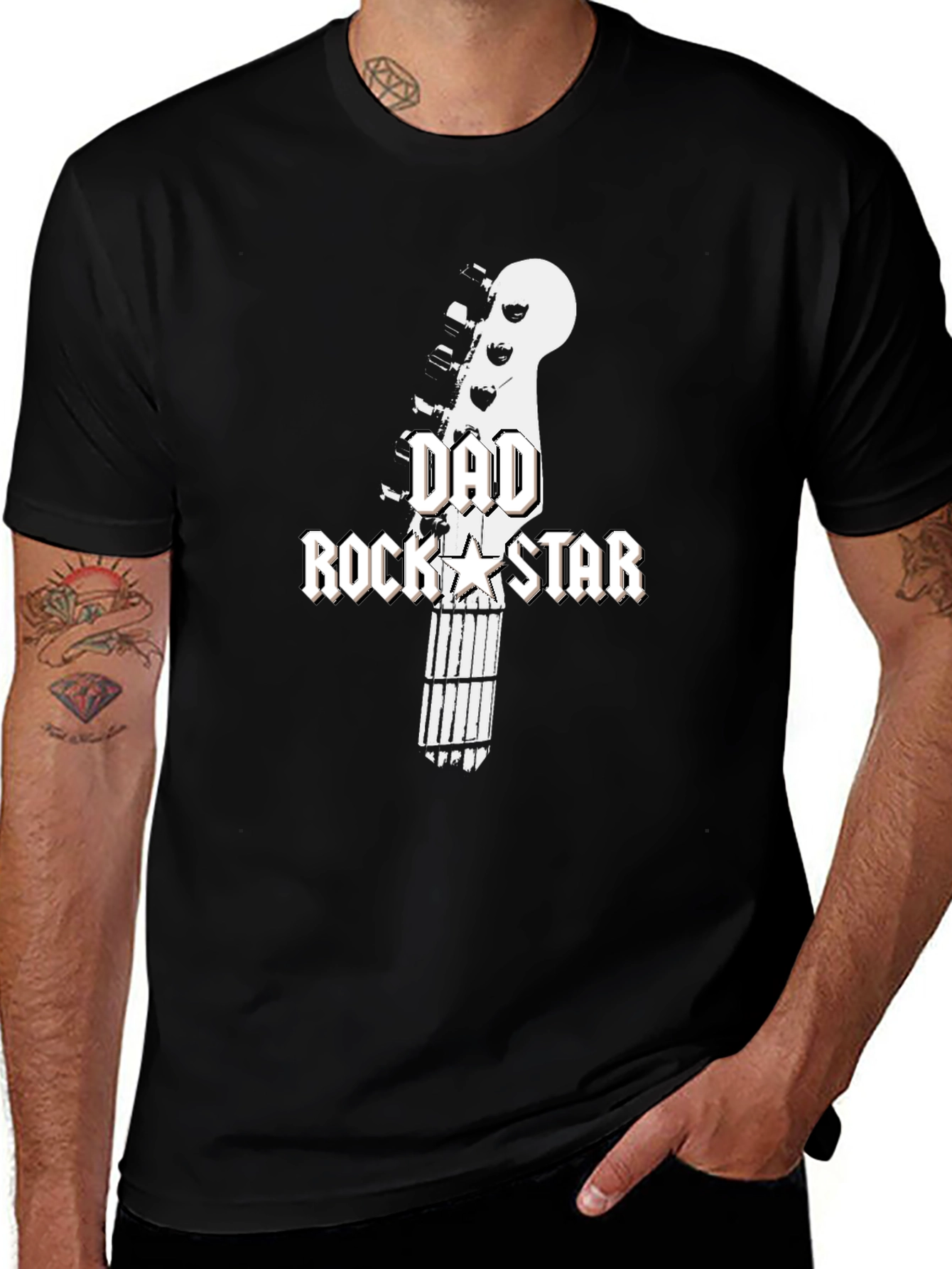 Variant 19 of Dad Rockstar Graphic T-Shirt - Black Cotton Tee