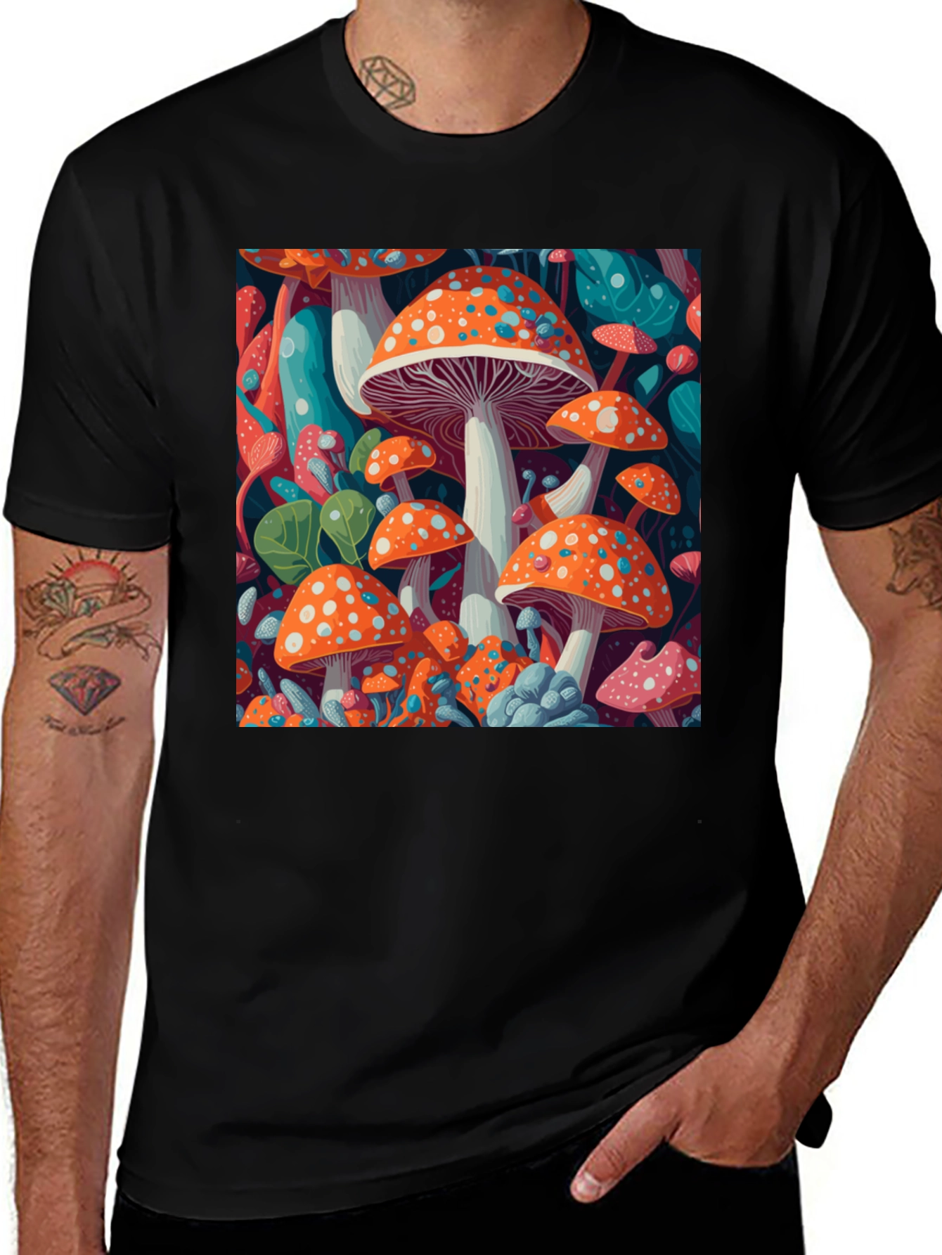 Variant 10 of Psychedelic Mushroom Print Black T-Shirt