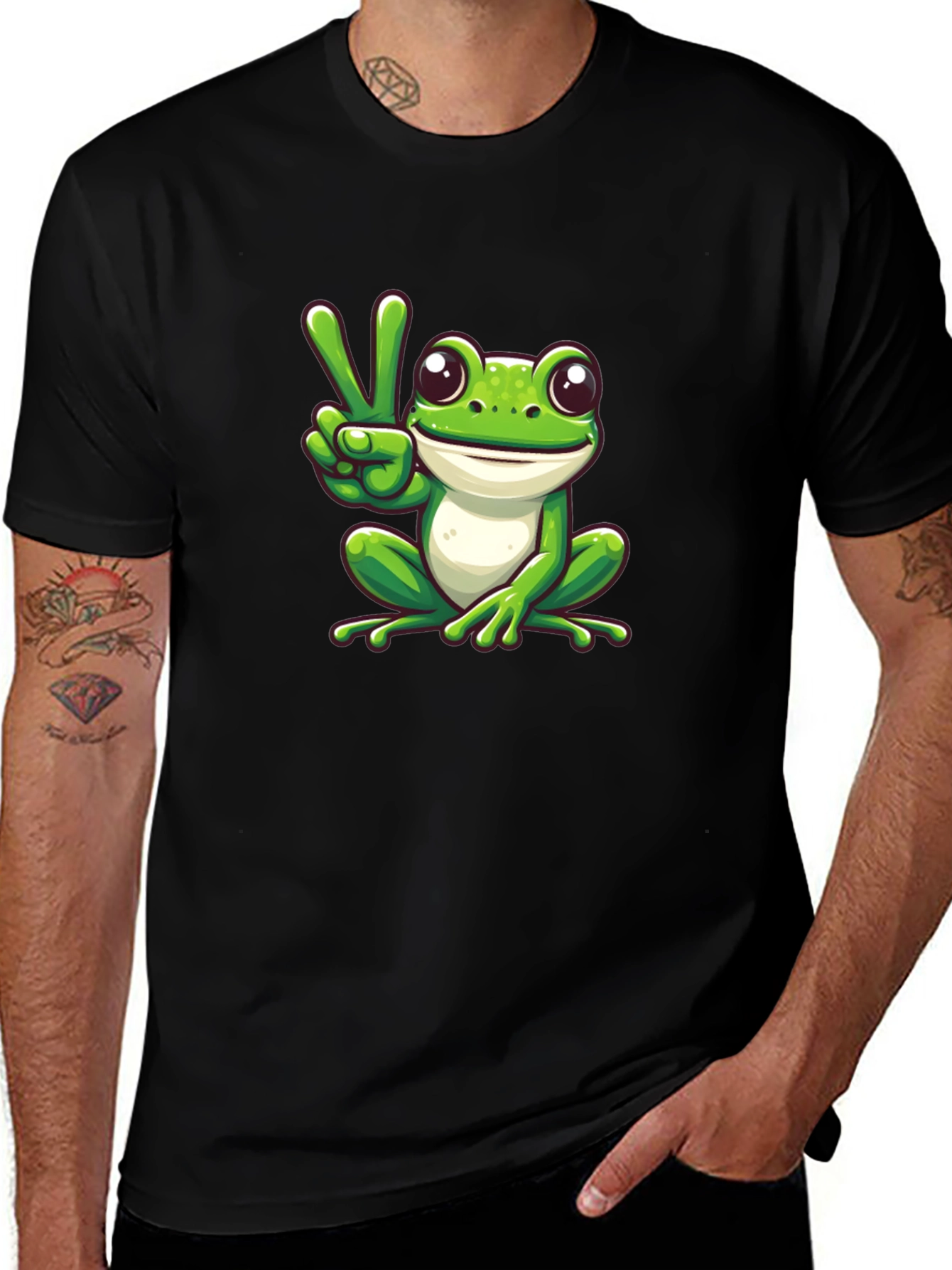 Variant 14 of Peace Frog Graphic Tee - Black Cotton Shirt