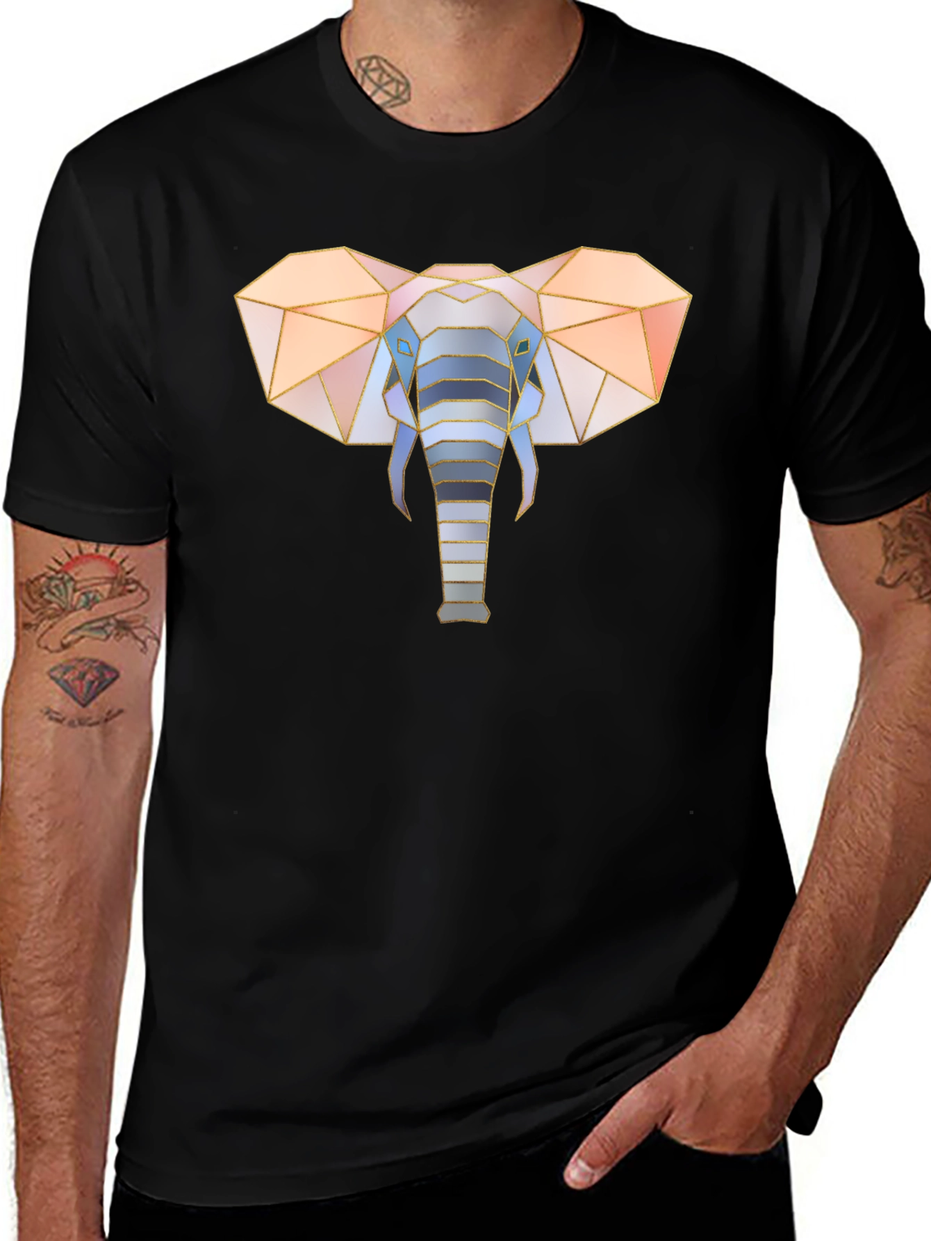 Variant 21 of Geometric Elephant Graphic Tee - Stylish Men's Black T-Shirt