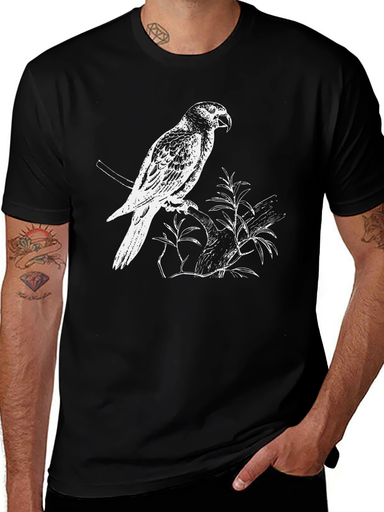 Variant 9 of Parrot Graphic Print Tee - Men's Black T-Shirt