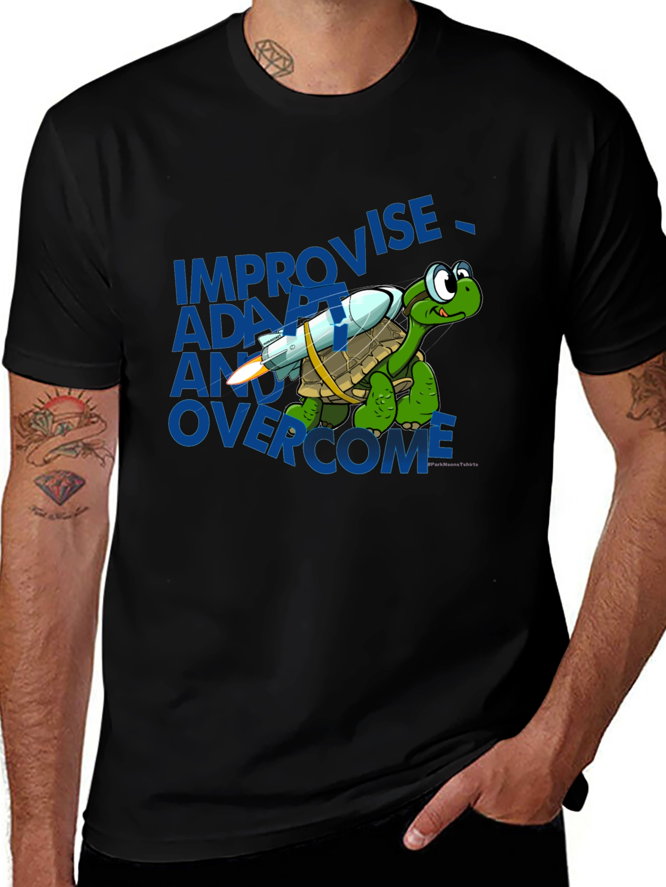 Variant 24 of Turtle Rocket T-Shirt - Adapt, Improvise, Overcome