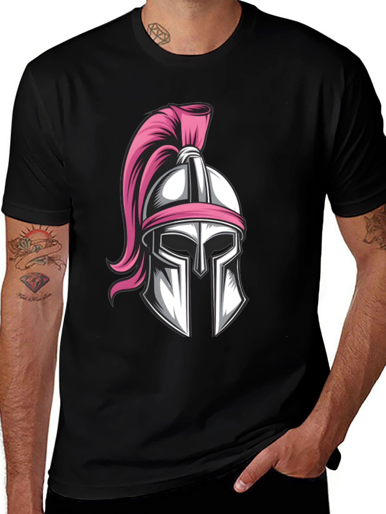 Spartan Helmet Graphic T-Shirt - Pink and Silver Design