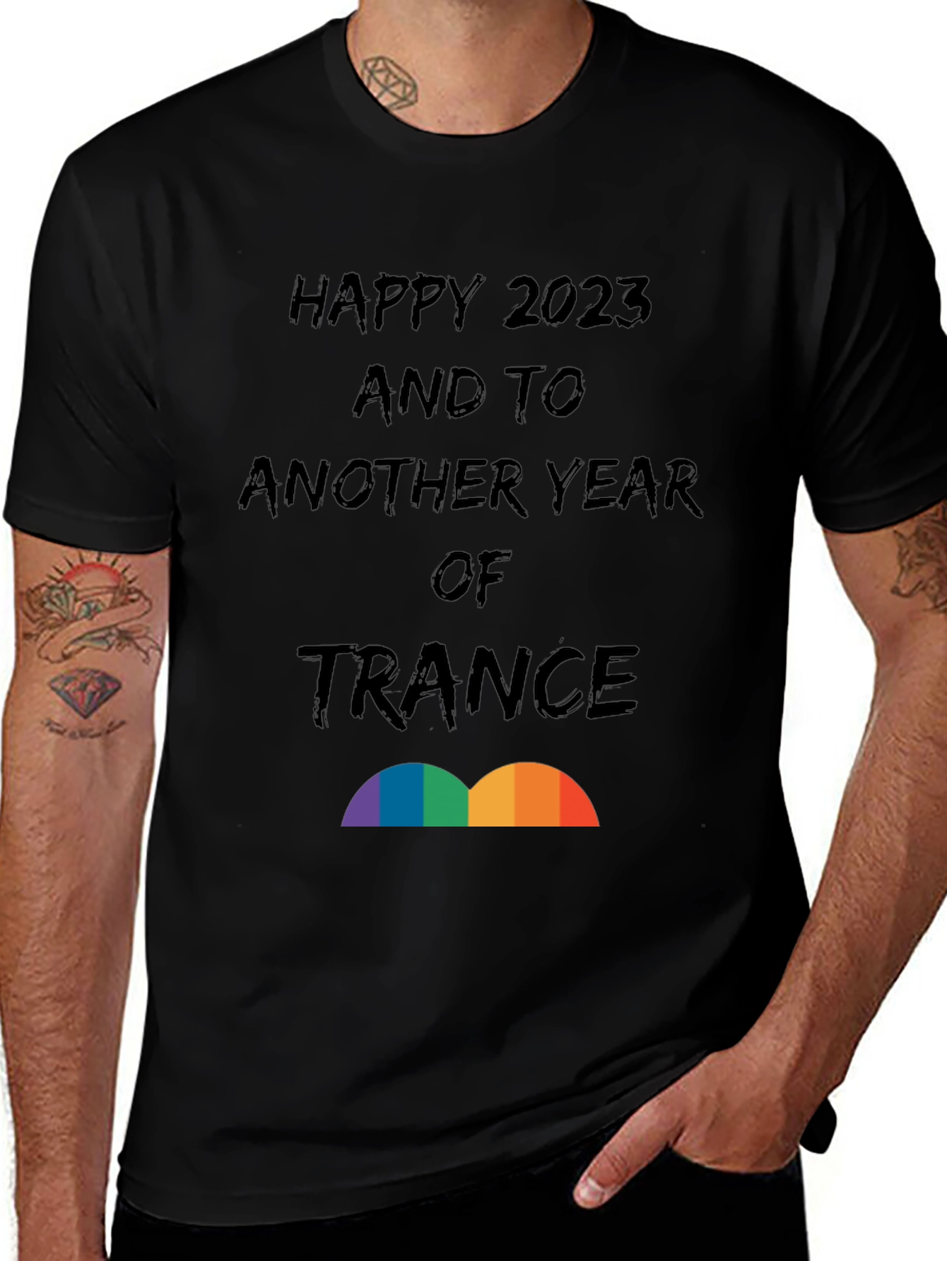 Black Happy 2023 Trance T-Shirt - New Year Celebration Tee main image