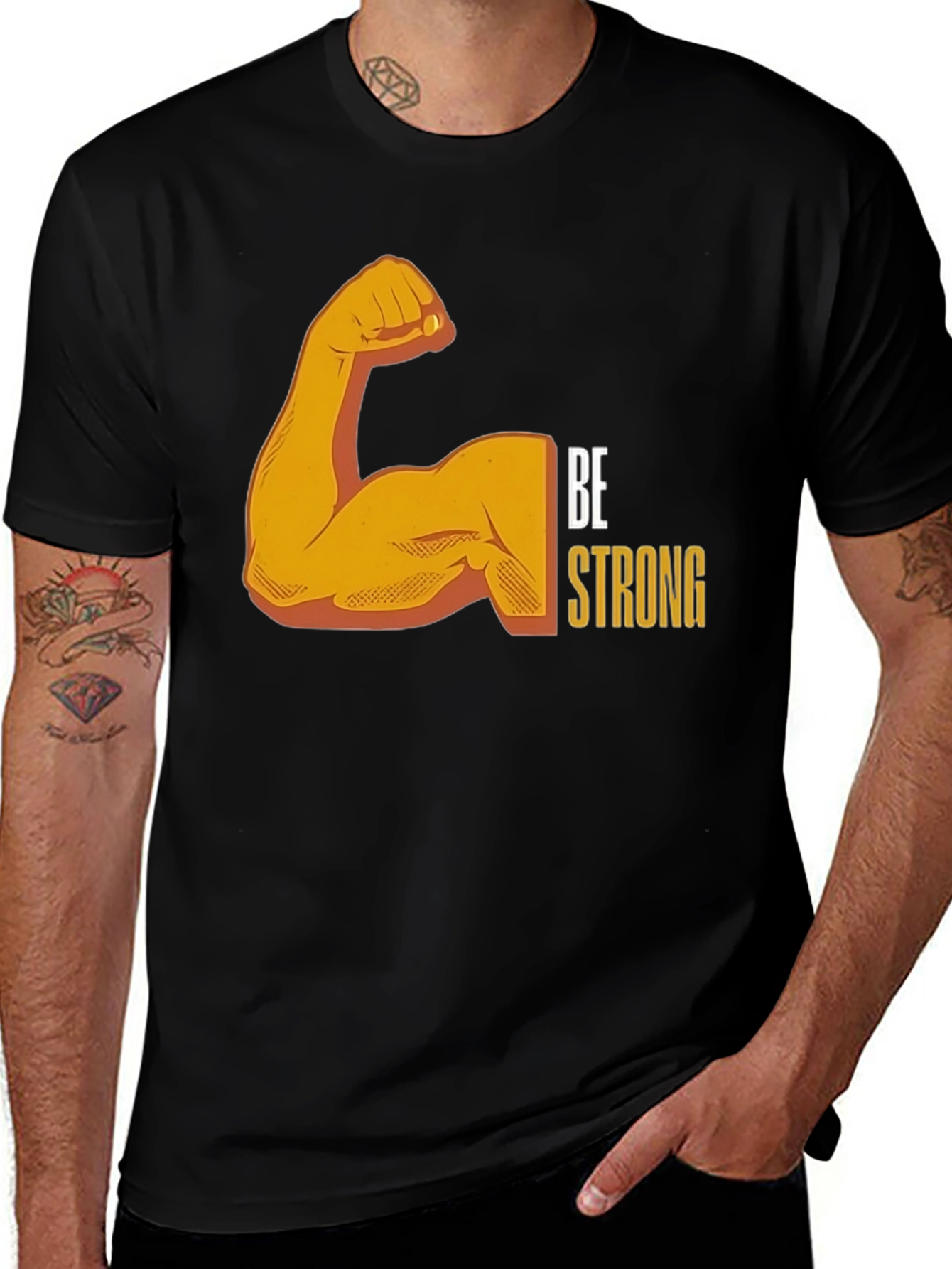 Variant 13 of Be Strong Graphic Tee - Black Cotton T-Shirt