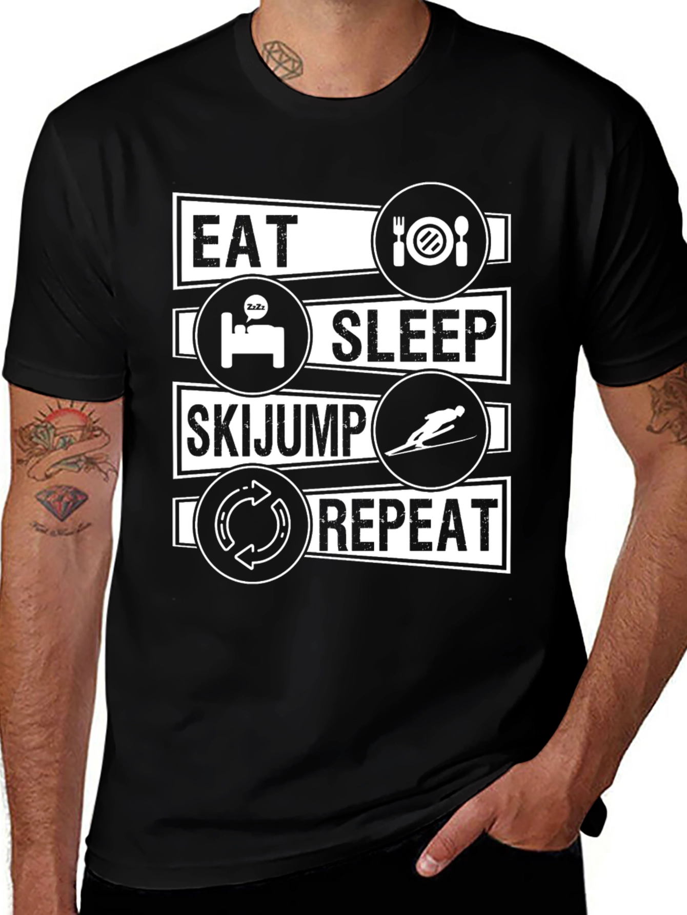 Eat Sleep Ski Jump Repeat Black T-Shirt