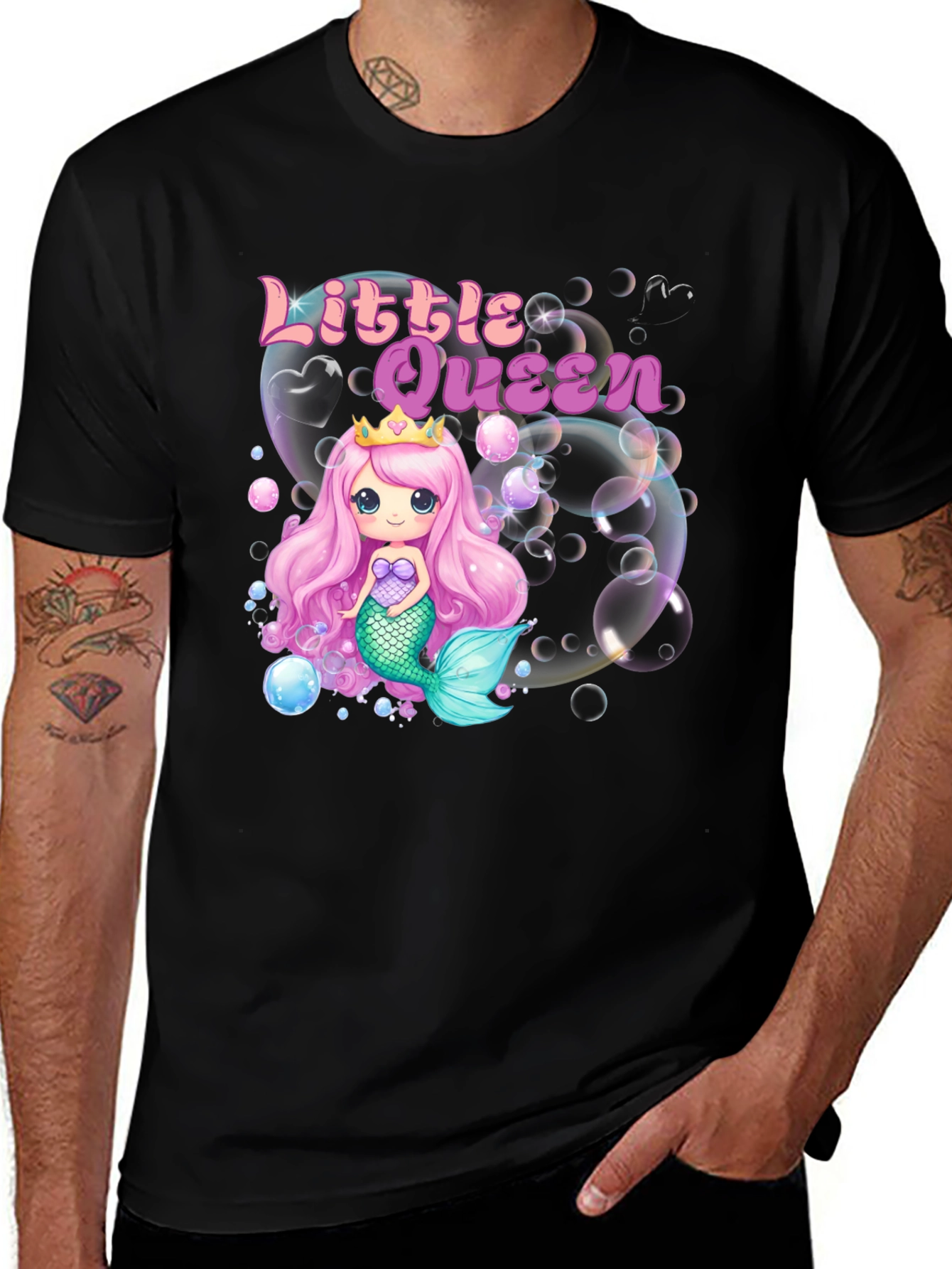 Little Queen Mermaid Graphic Black T-Shirt