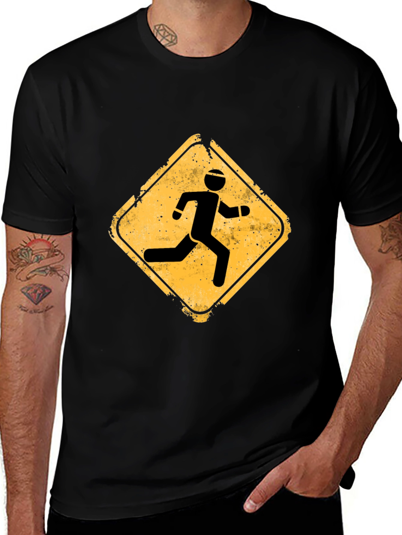 Variant 9 of Men's Black Running Sign Graphic Tee
