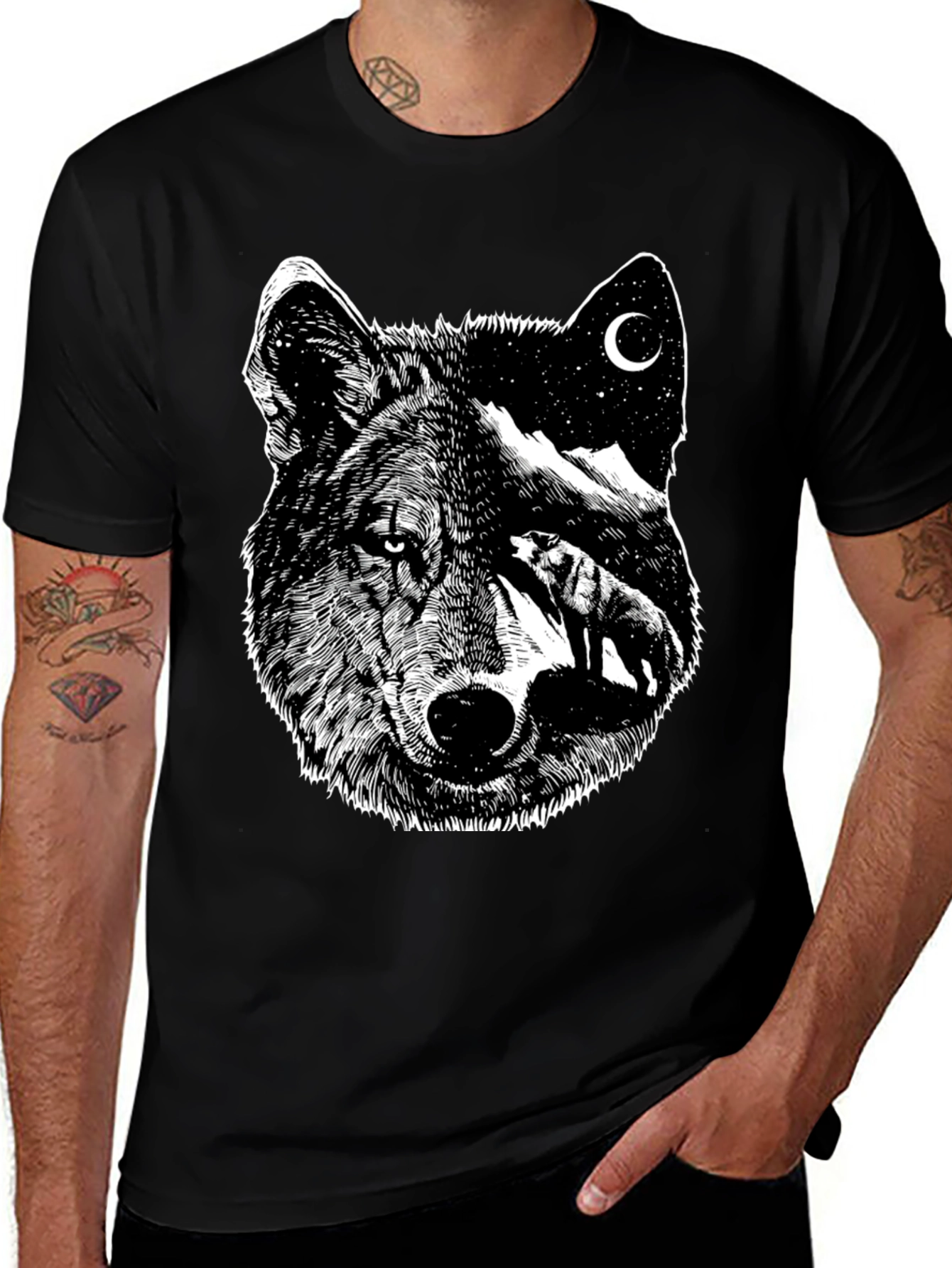 Variant 7 of Wolf Moon Graphic Tee - Black