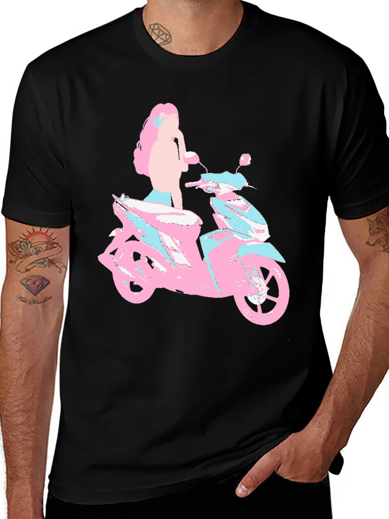 Variant 14 of Pink & Blue Motorcycle Girl Graphic T-Shirt
