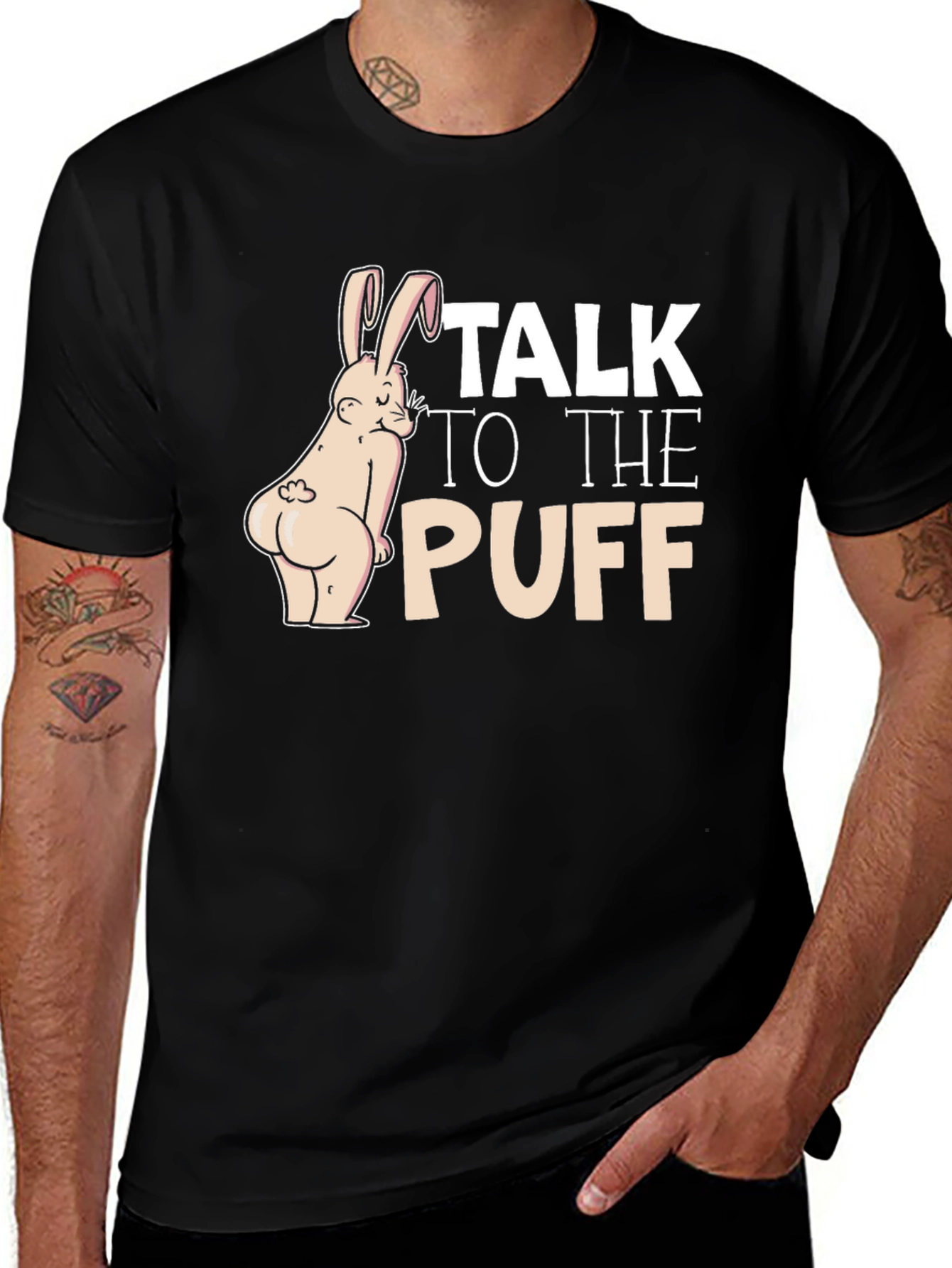 Variant 5 of Talk To The Puff Funny Bunny Black T-Shirt