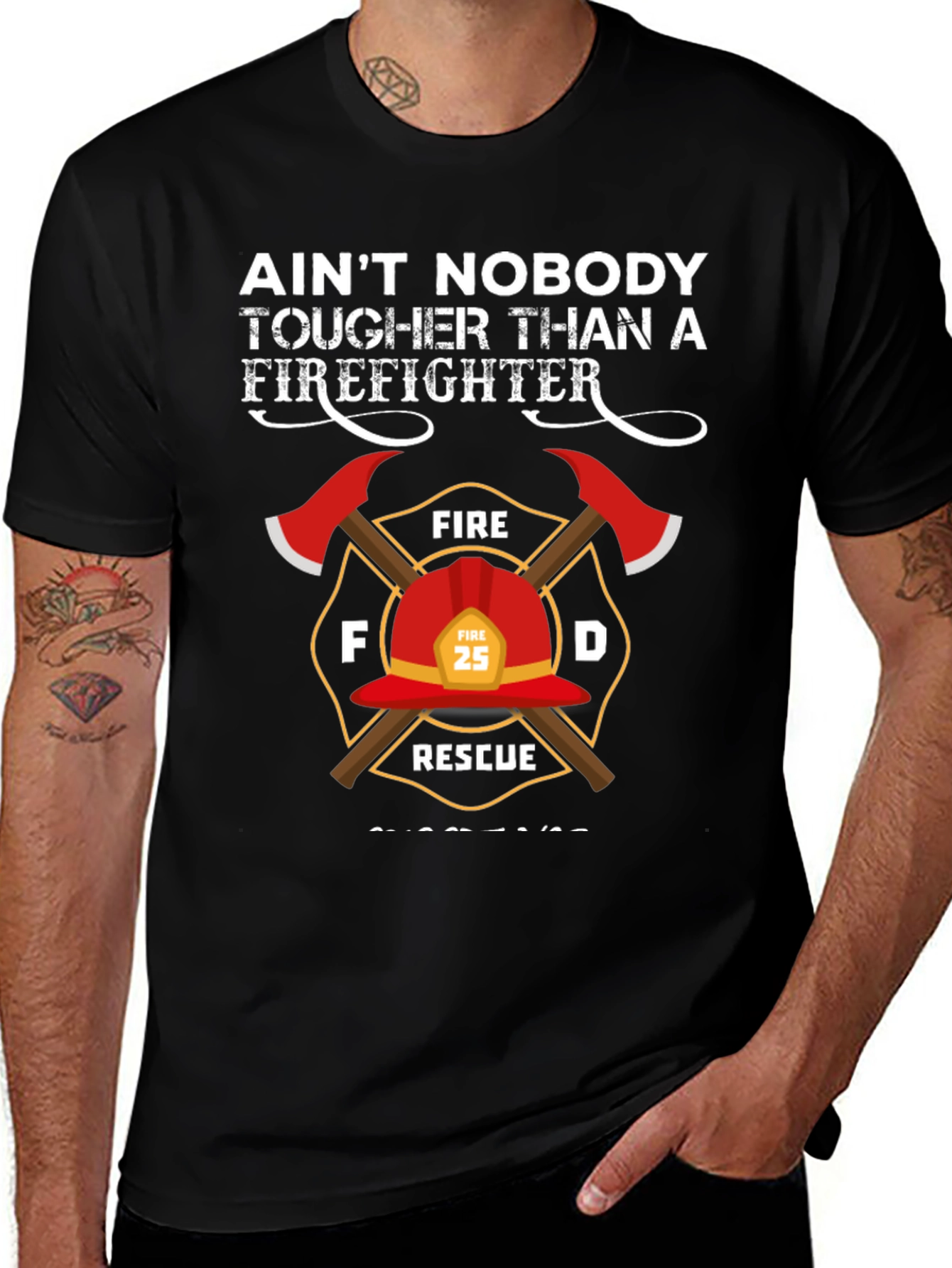 Black Firefighter T-Shirt - Tougher Than a Firefighter Tee main image