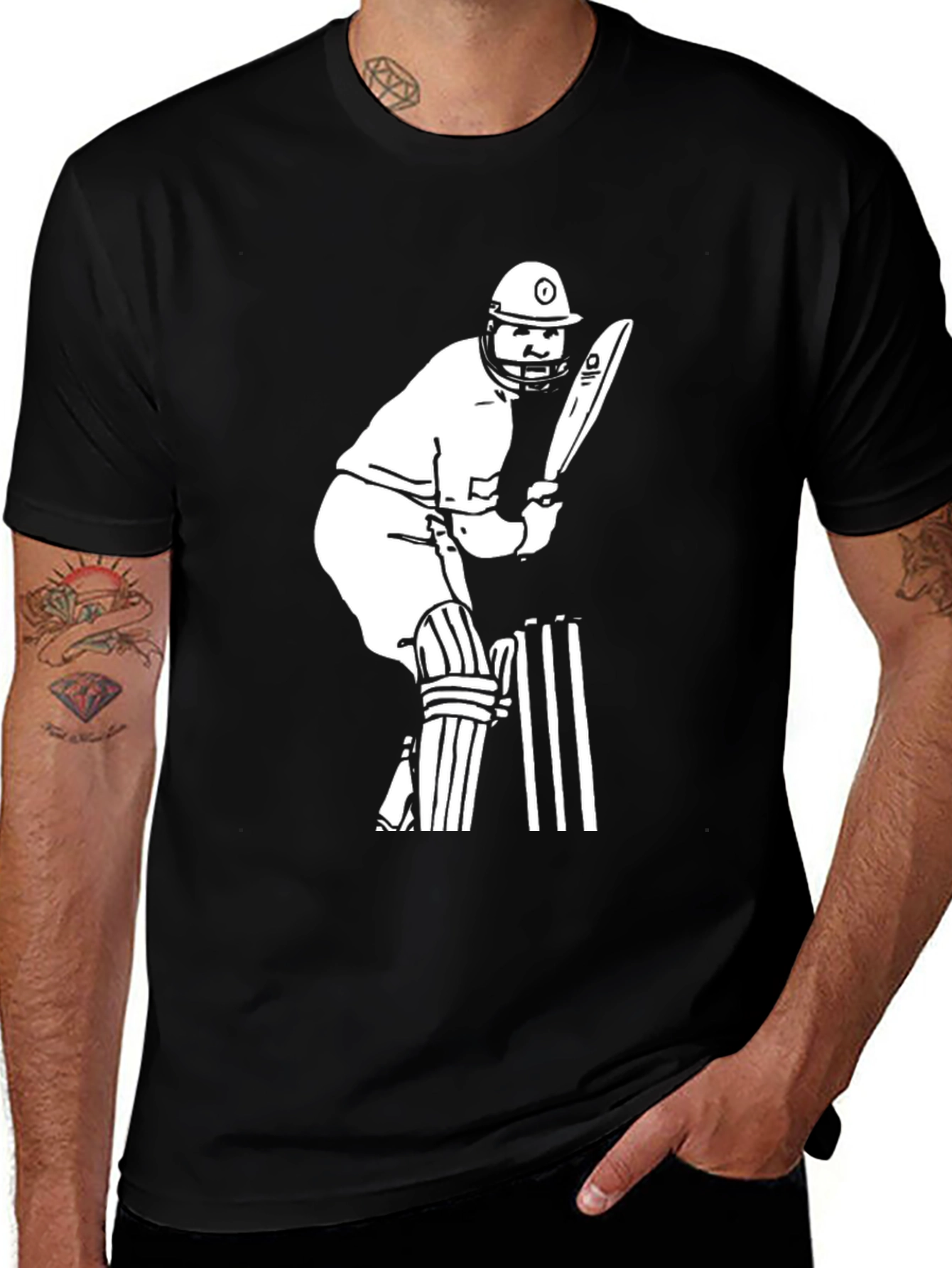 Variant 19 of Cricket Player Graphic Tee - Black Cotton T-Shirt