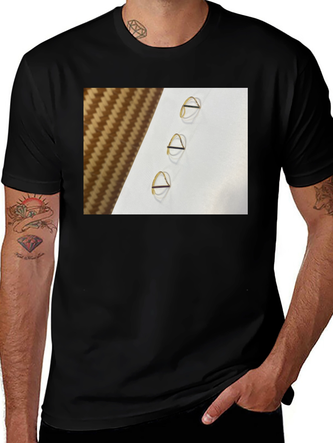 Variant 23 of Minimalist Triangle Gold Ring Pattern Tee