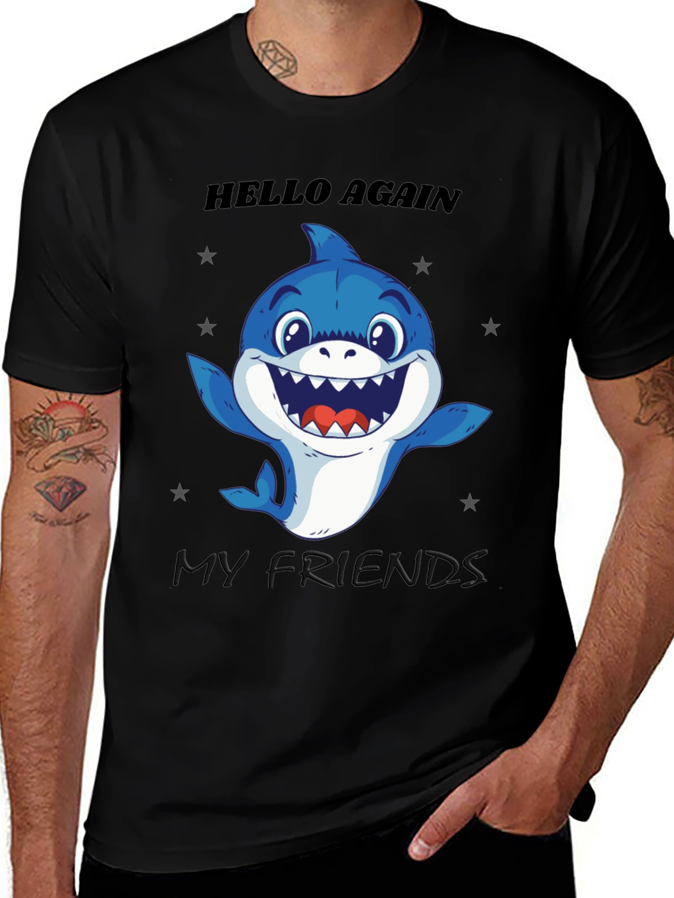 Variant 19 of Hello Again Shark T-Shirt - Fun Graphic Tee