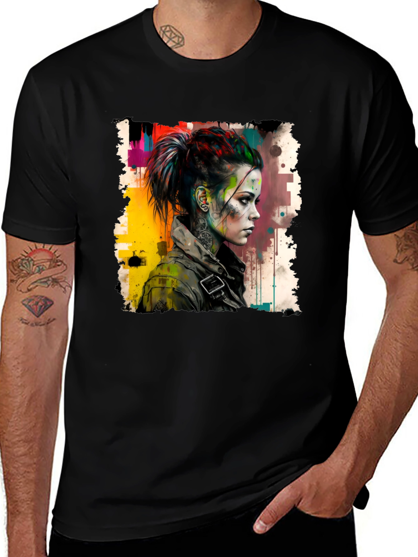 Black Edgy Watercolor Woman Graphic Tee main image